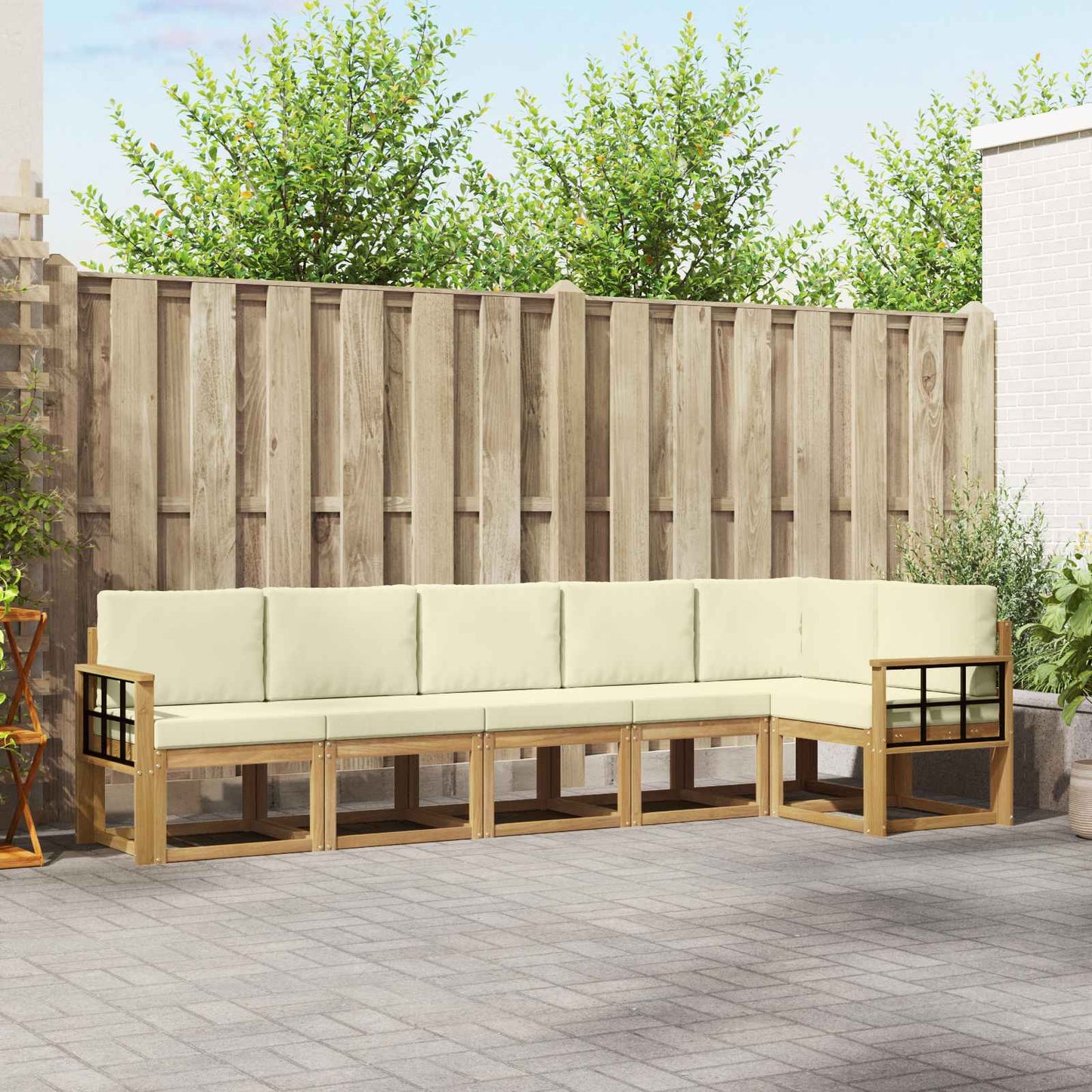 Outdoor-Sofagarnitur 6 stk. Weiß und Creme Polyester