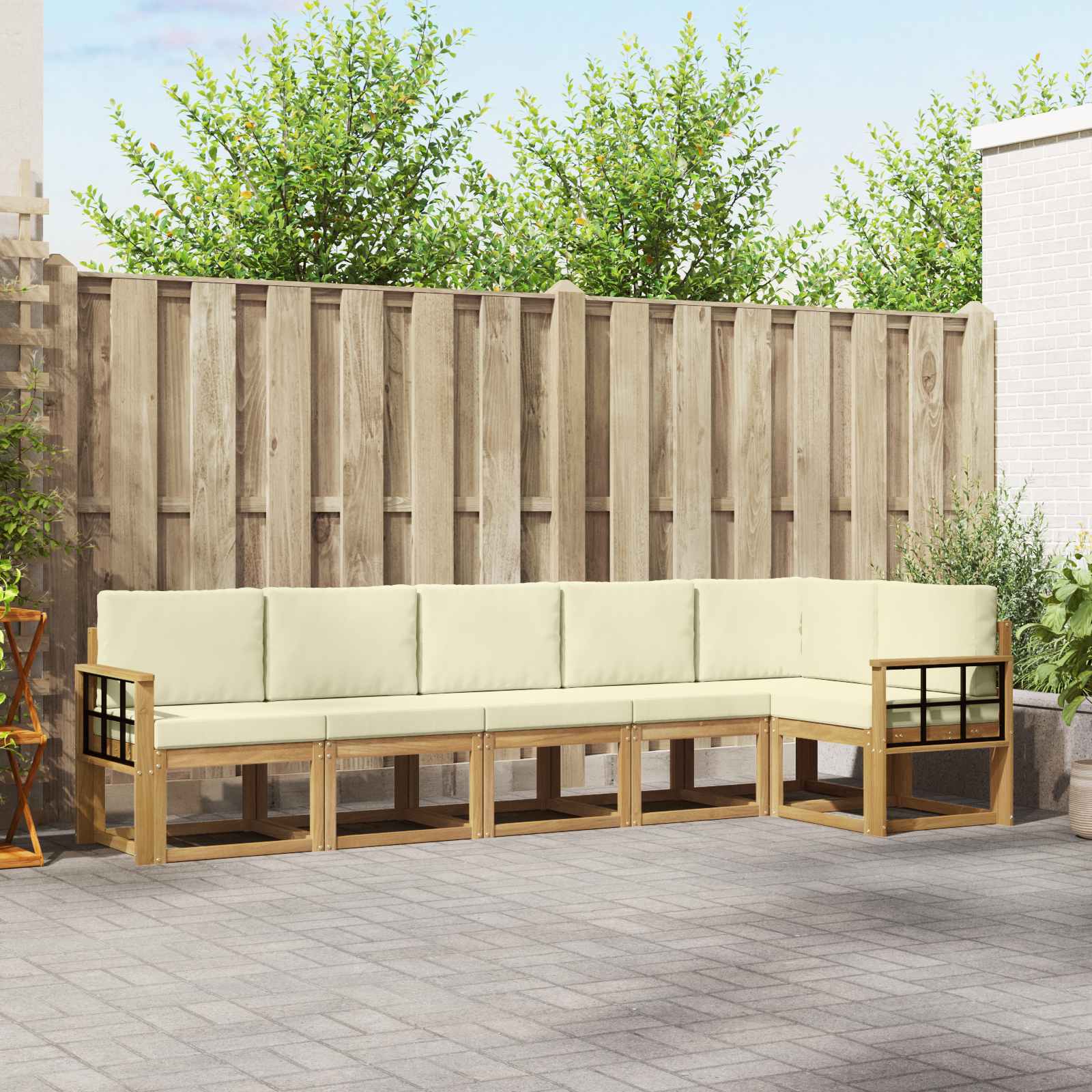 Outdoor-Sofagarnitur 6 stk. Weiß und Creme Polyester