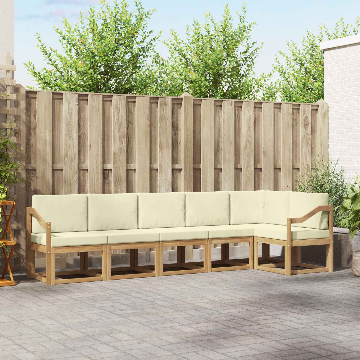Outdoor-Sofagarnitur mit Kissen 6 pcs Weiß und Creme Polyester
