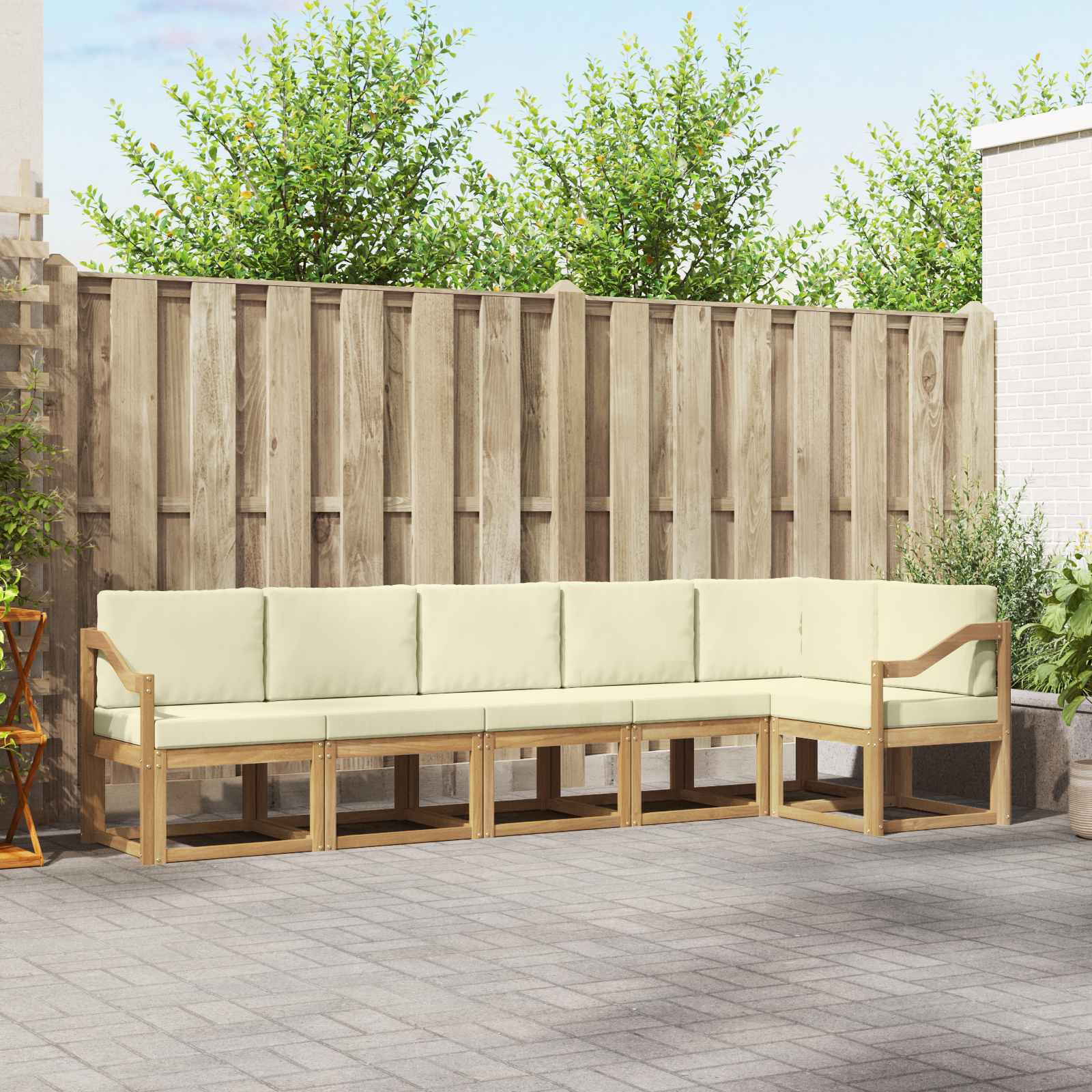 Outdoor-Sofagarnitur mit Kissen 6 pcs Weiß und Creme Polyester