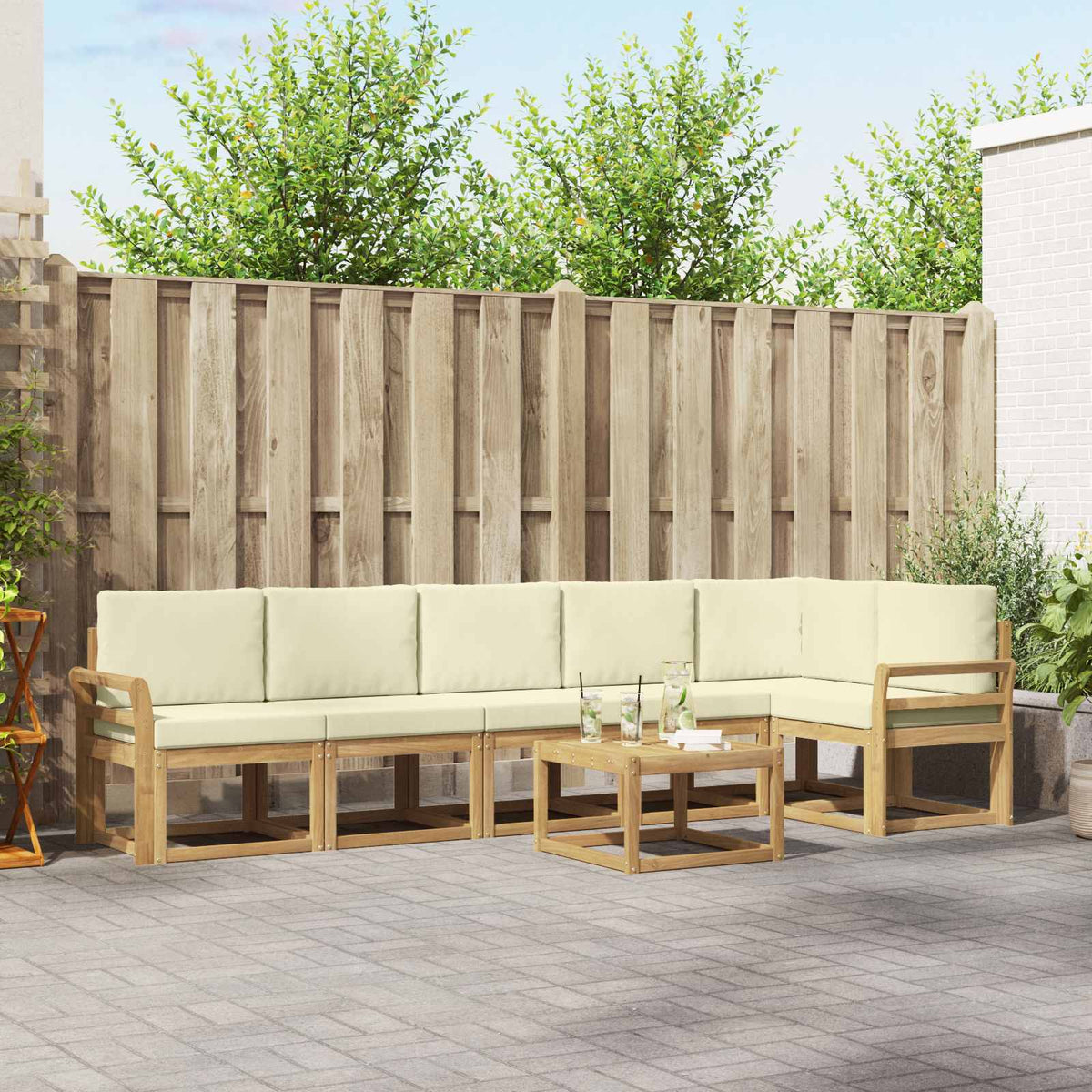 Outdoor-Sofagarnitur 7 stk. Weiß und Creme Polyester
