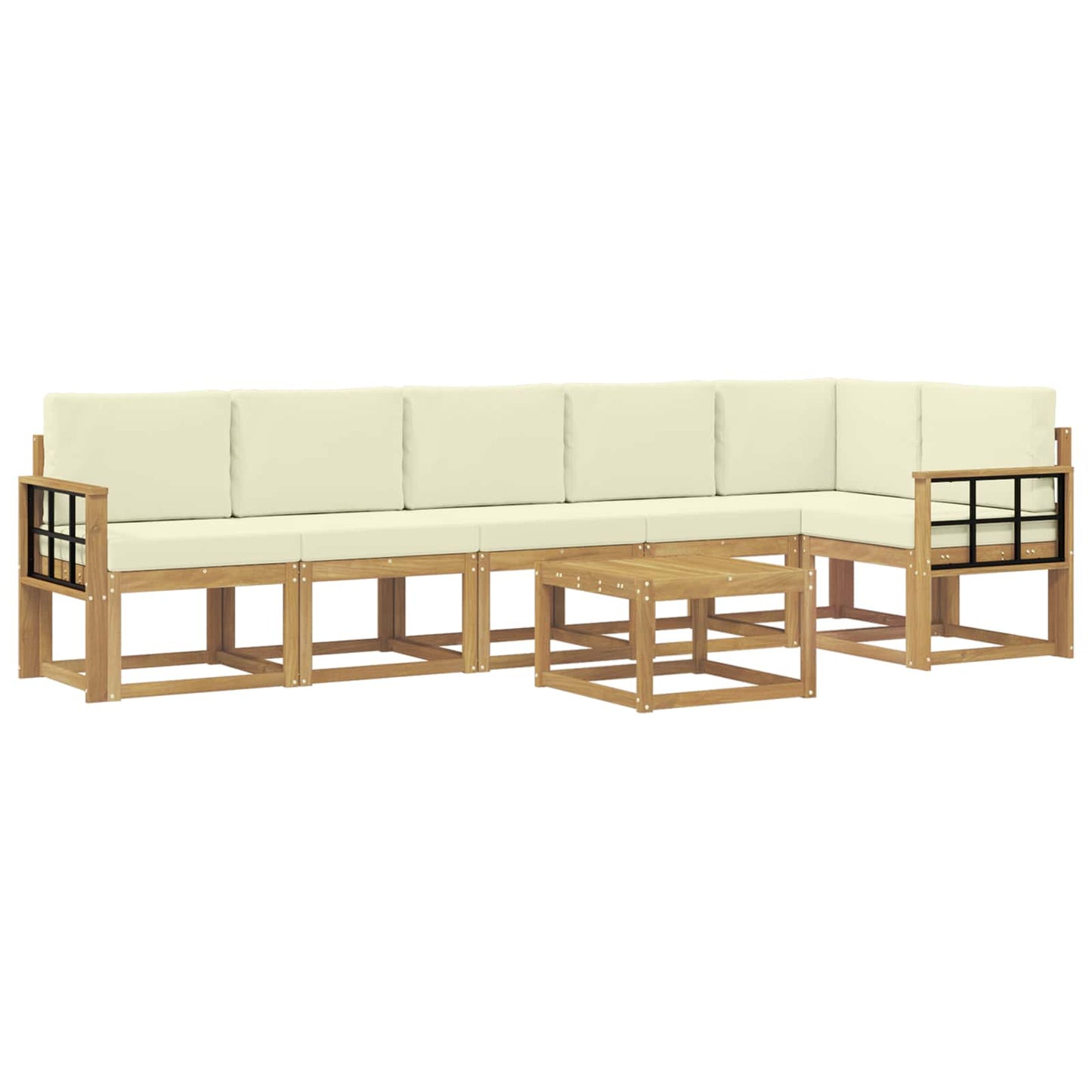 Outdoor-Sofagarnitur mit Kissen 7 pcs Weiß und Creme Polyester
