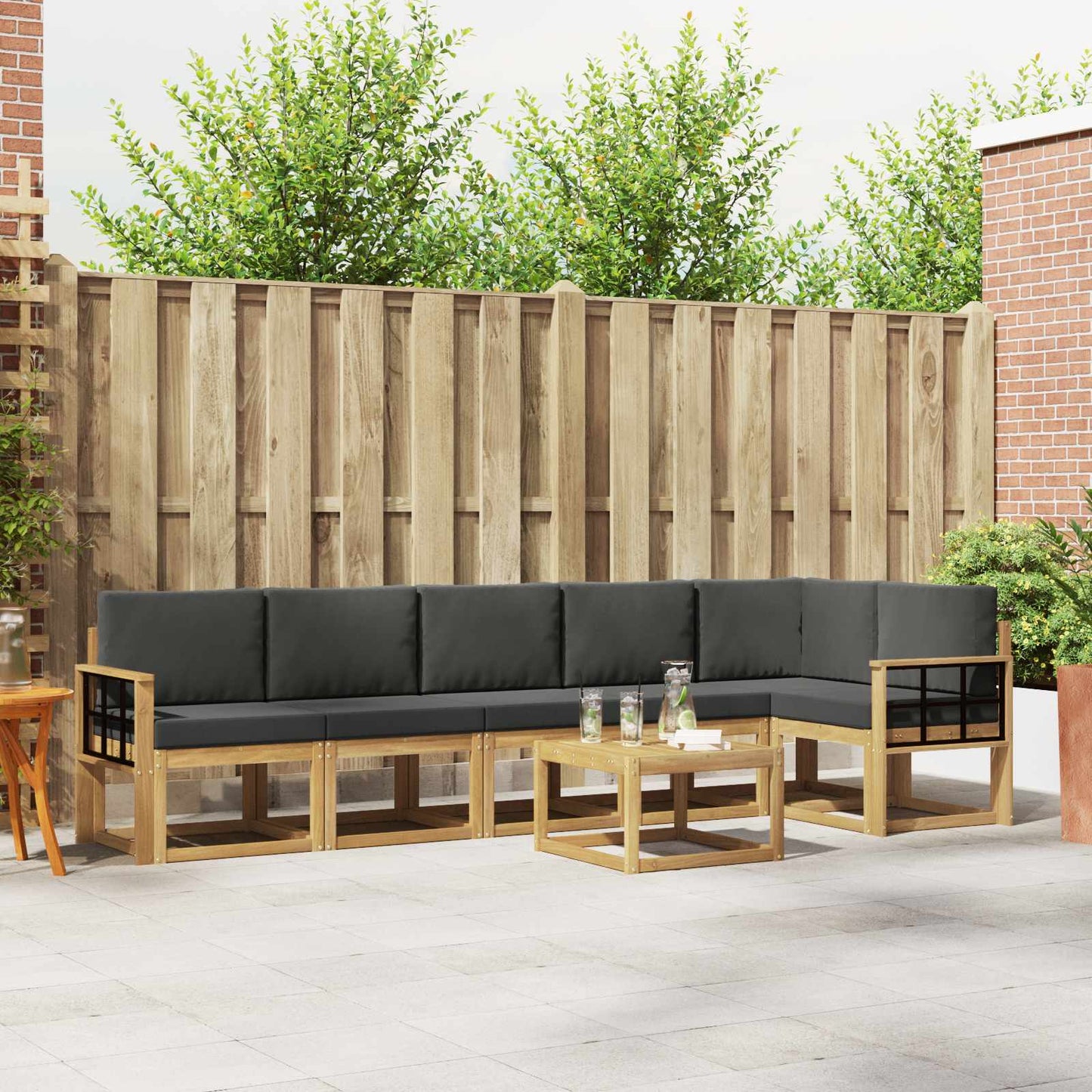 Outdoor-Sofagarnitur 7 stk. Weiß und Anthrazit Polyester