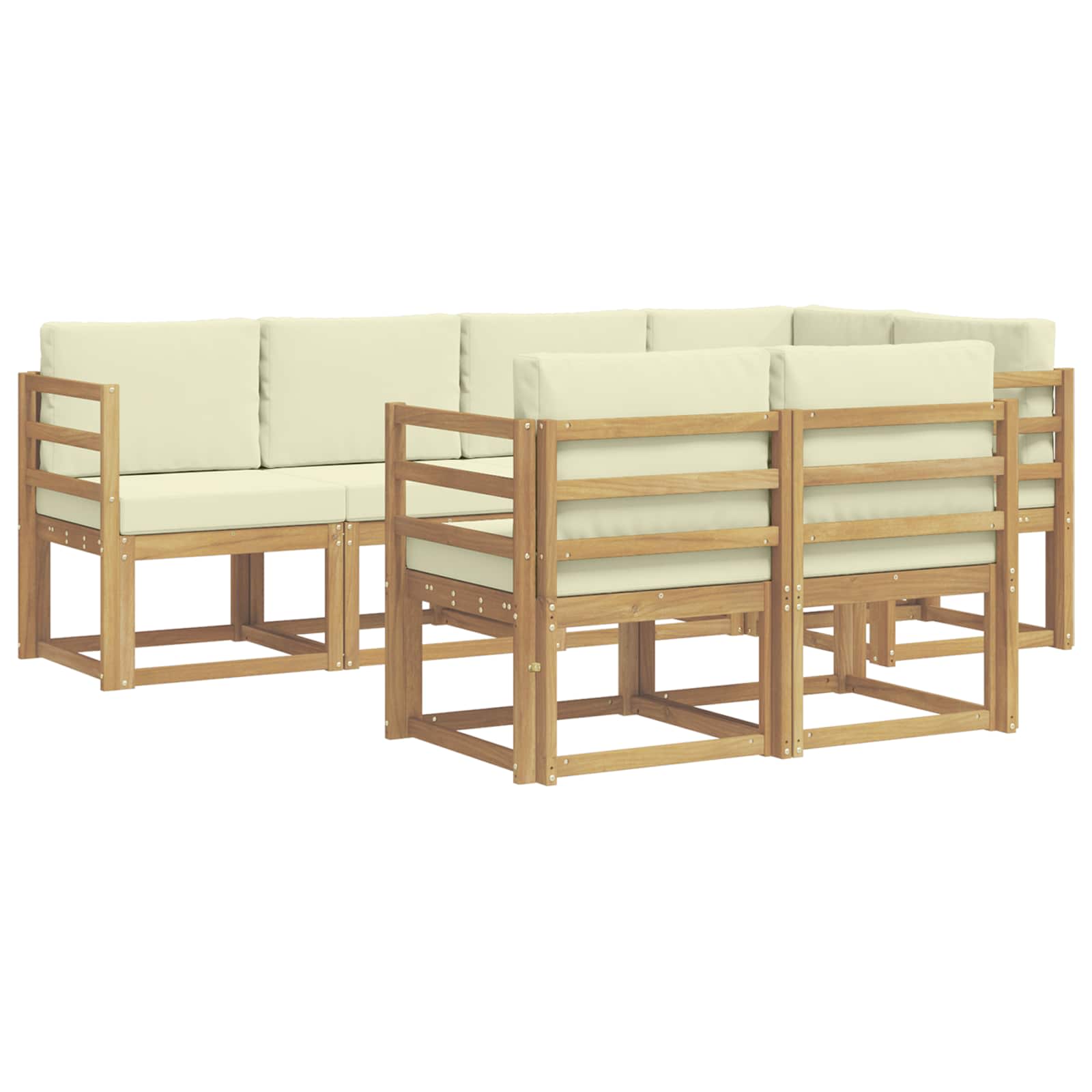Outdoor-Sofagarnitur mit Kissen 7 pcs Weiß und Creme Polyester
