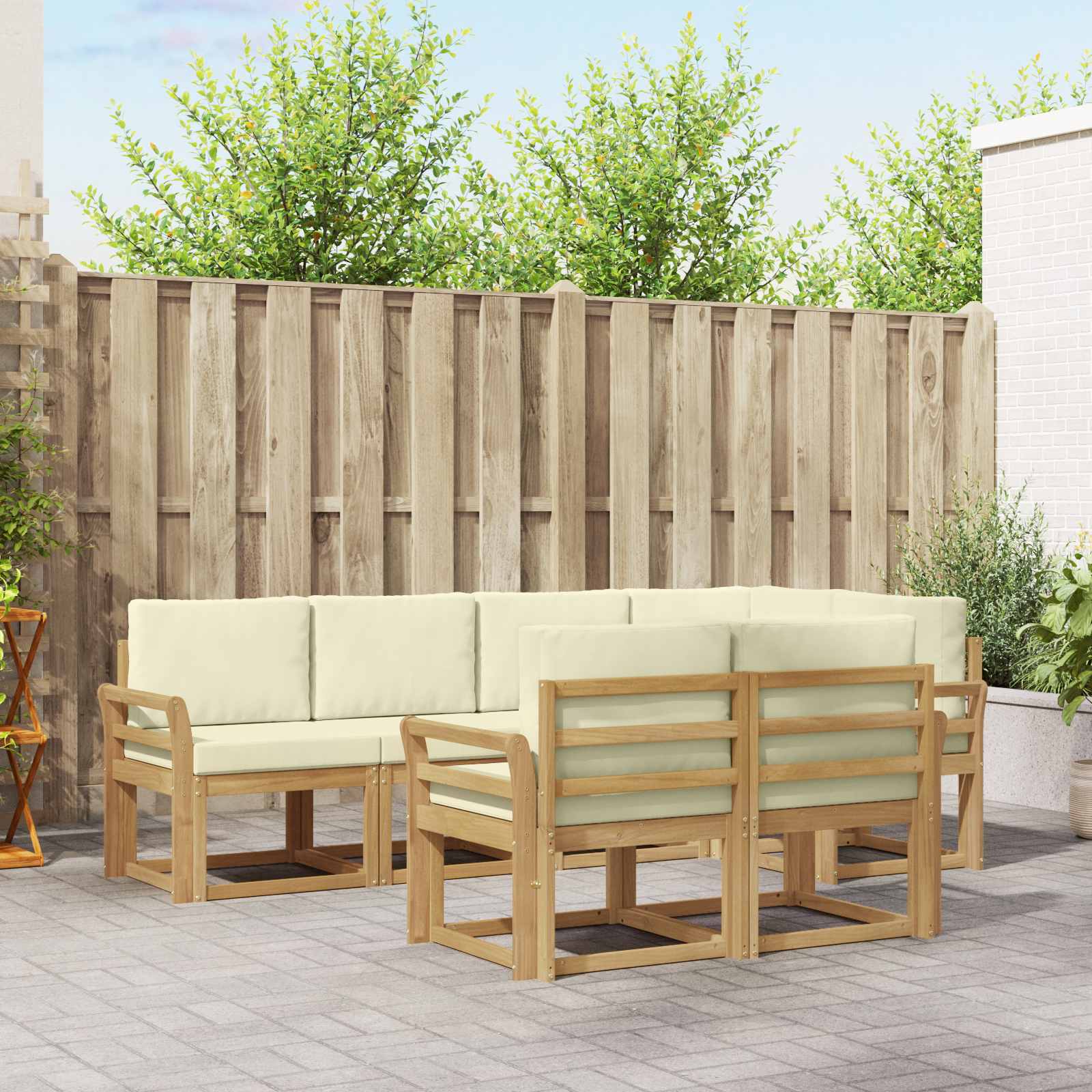 Outdoor-Sofagarnitur 7 stk. Weiß und Creme Polyester