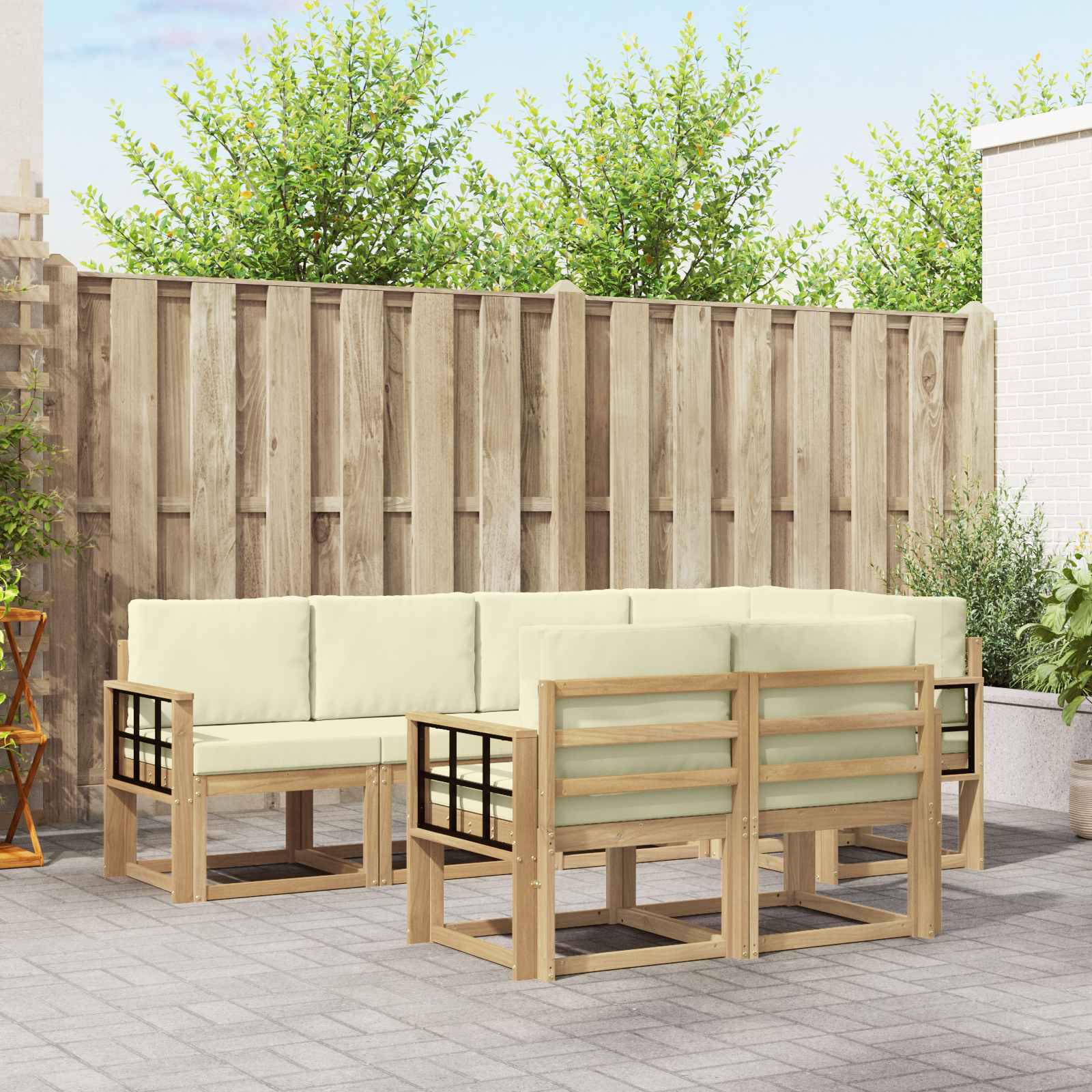 Outdoor-Sofagarnitur 7 stk. Weiß und Creme Polyester
