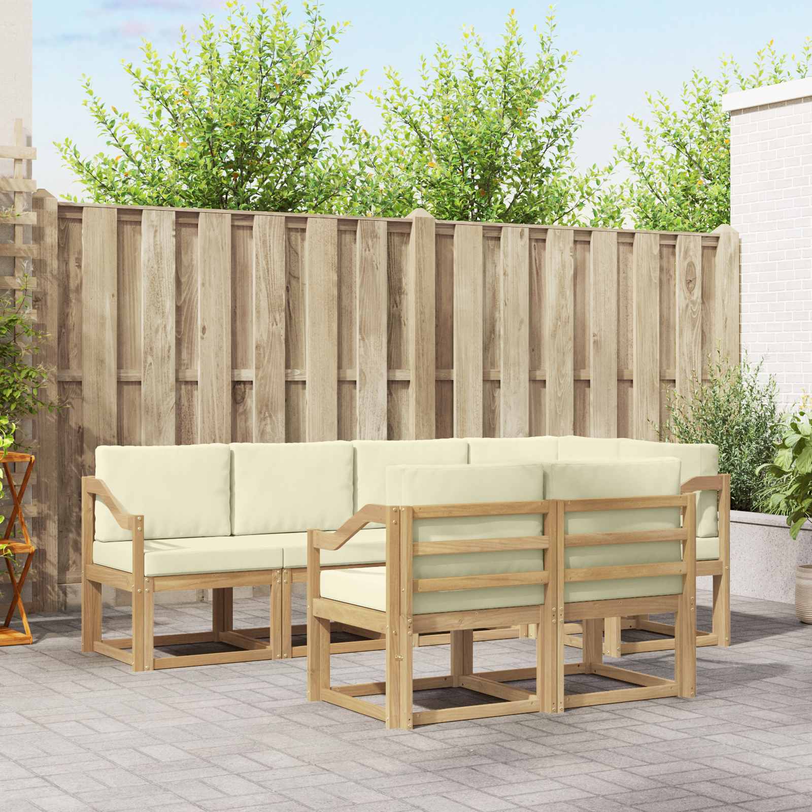 Outdoor-Sofagarnitur mit Kissen 7 pcs Weiß und Creme Polyester