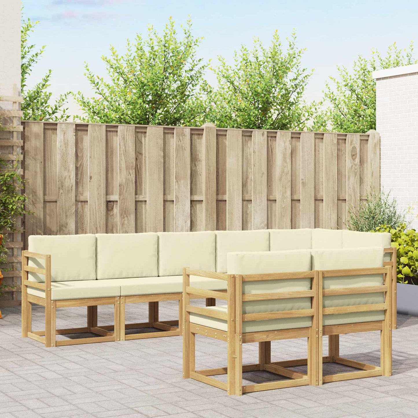 Outdoor-Sofagarnitur mit Kissen 8 pcs Weiß und Creme Polyester