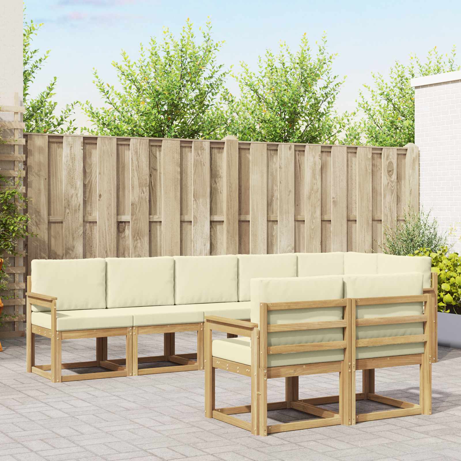 Outdoor-Sofagarnitur mit Kissen 8 pcs Weiß und Creme Polyester