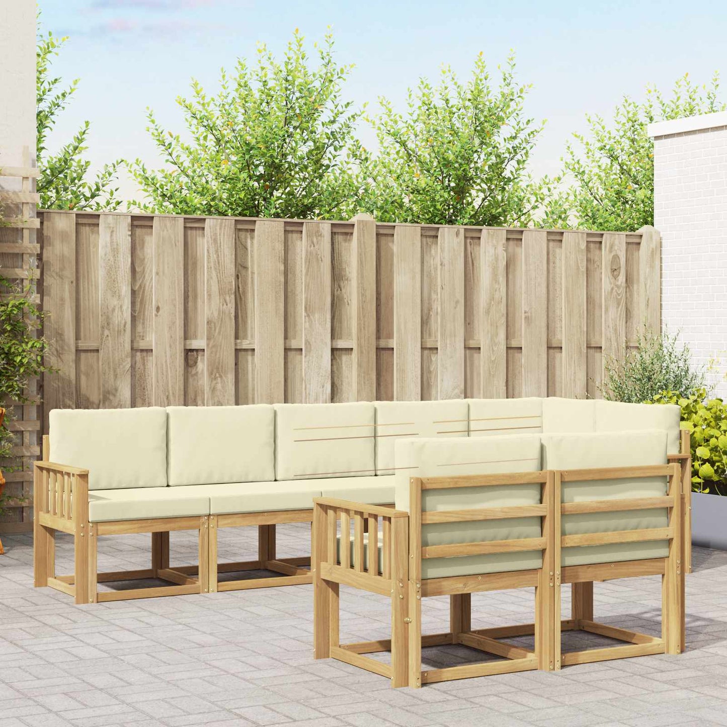 Outdoor-Sofagarnitur 8 stk. Weiß und Creme Polyester