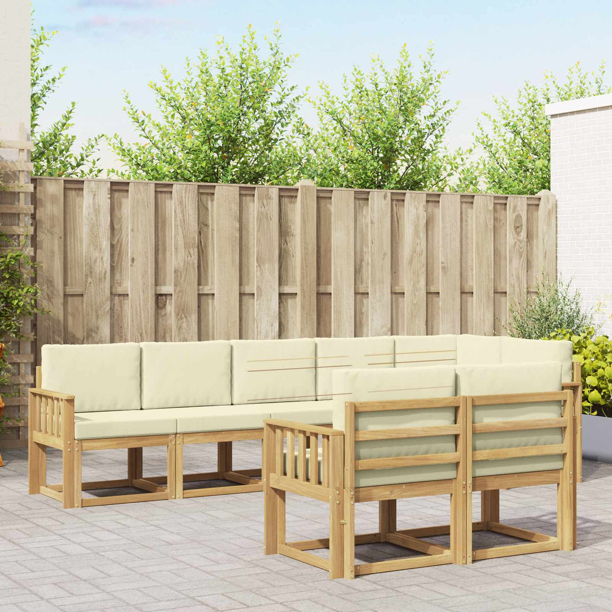 Outdoor-Sofagarnitur 8 stk. Weiß und Creme Polyester