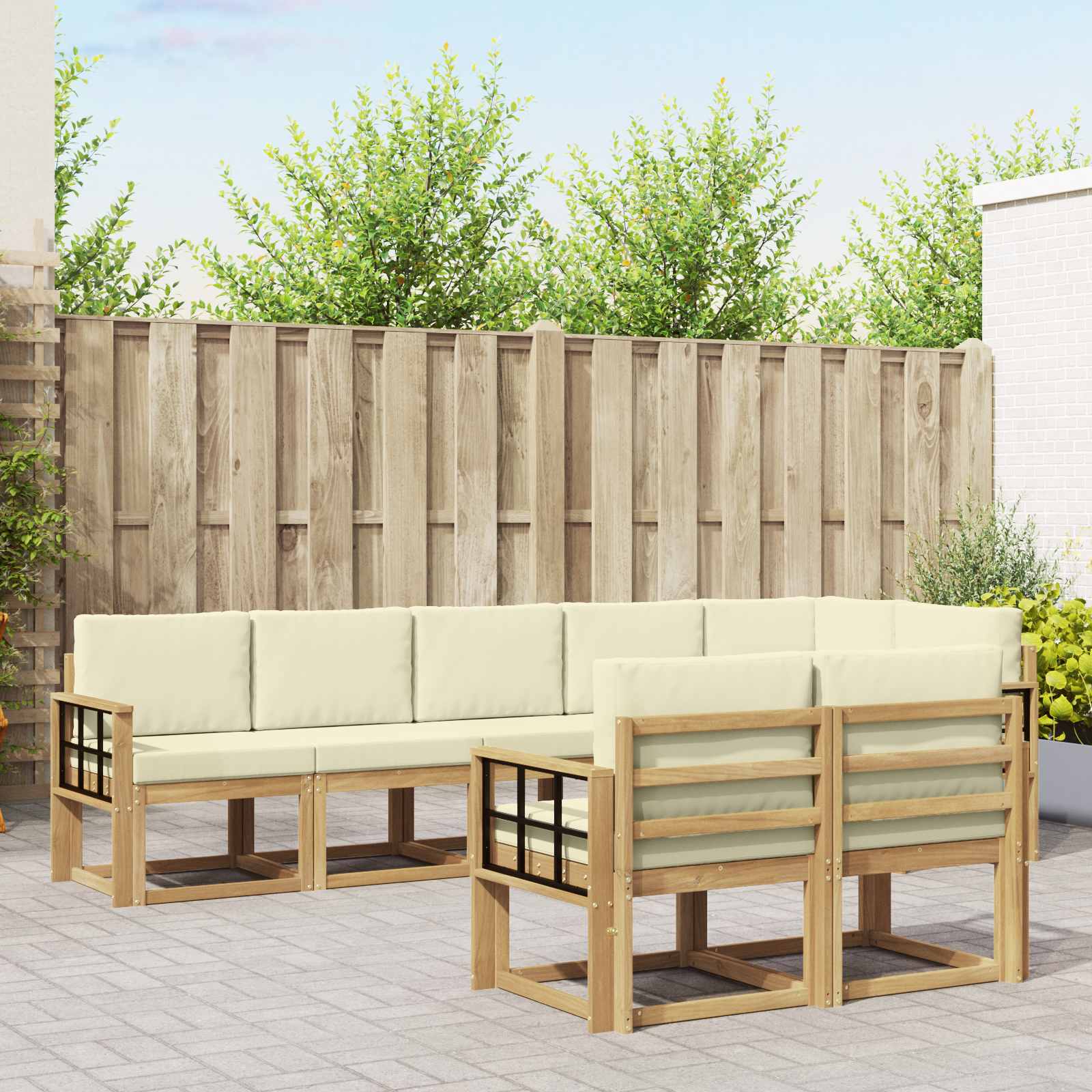 Outdoor-Sofagarnitur mit Kissen 8 pcs Weiß und Creme Polyester