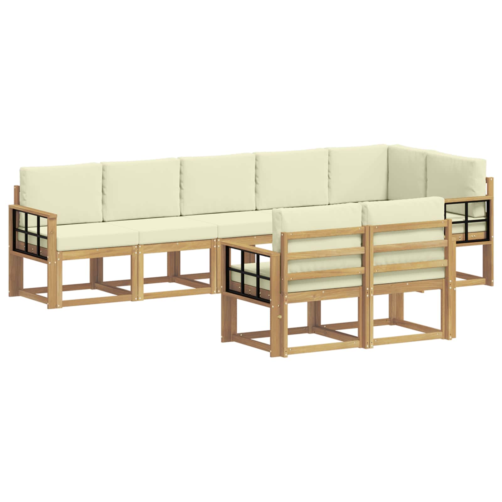 Outdoor-Sofagarnitur mit Kissen 8 pcs Weiß und Creme Polyester