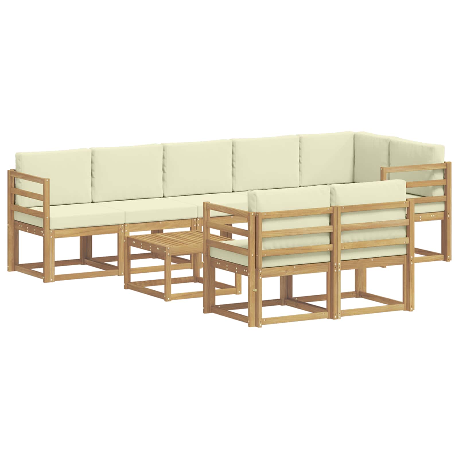 Outdoor-Sofagarnitur mit Kissen 9 pcs Weiß und Creme Polyester
