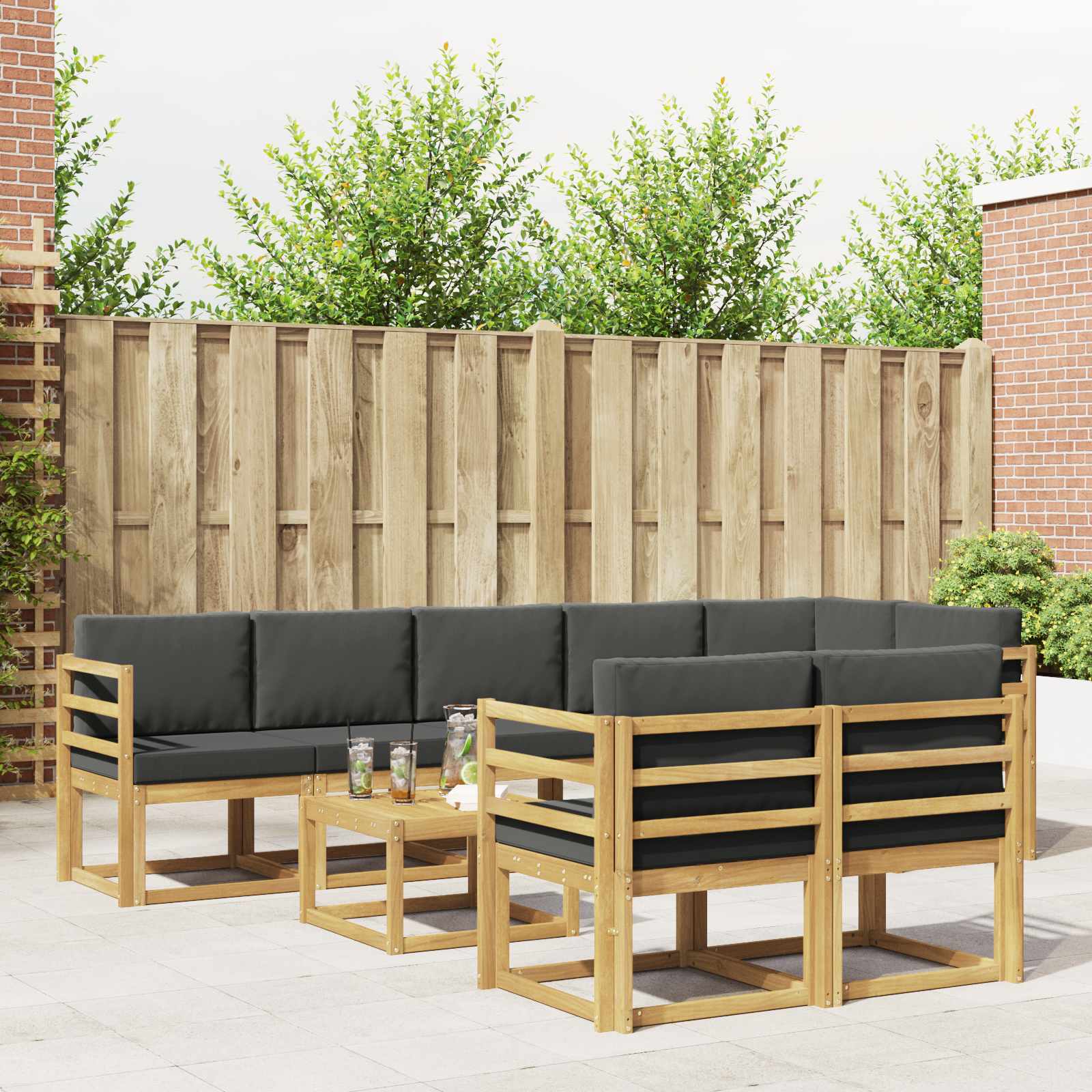 Outdoor-Sofagarnitur 9 stk. Weiß und Anthrazit Polyester