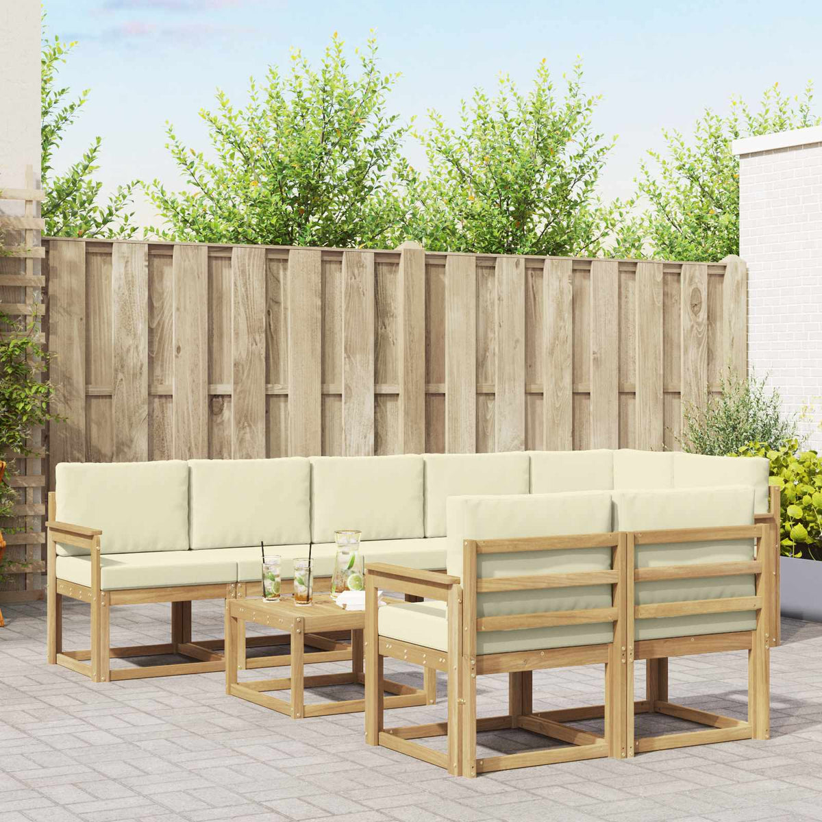 Outdoor-Sofagarnitur 9 stk. Weiß und Creme Polyester