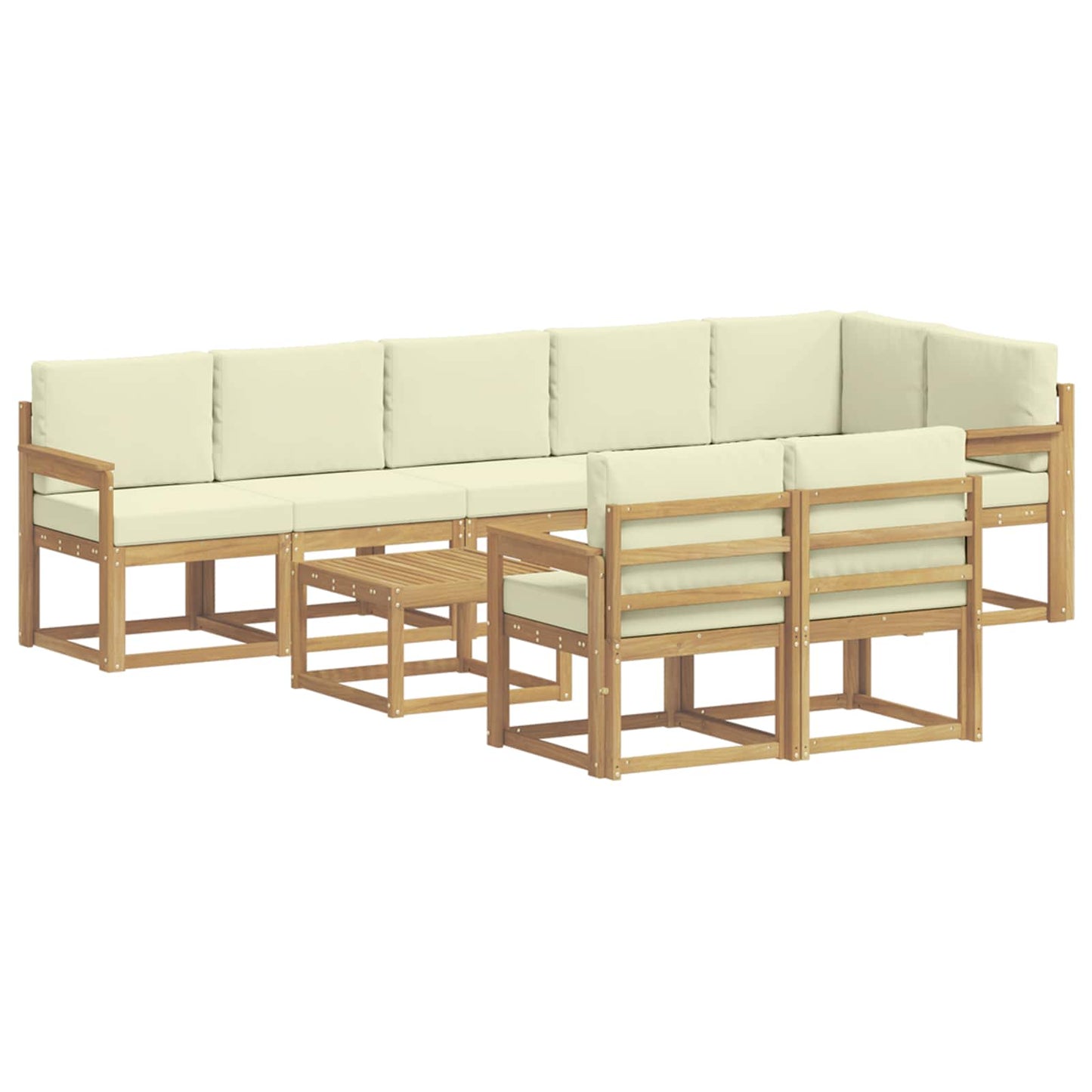 Outdoor-Sofagarnitur mit Kissen 9 pcs Weiß und Creme Polyester