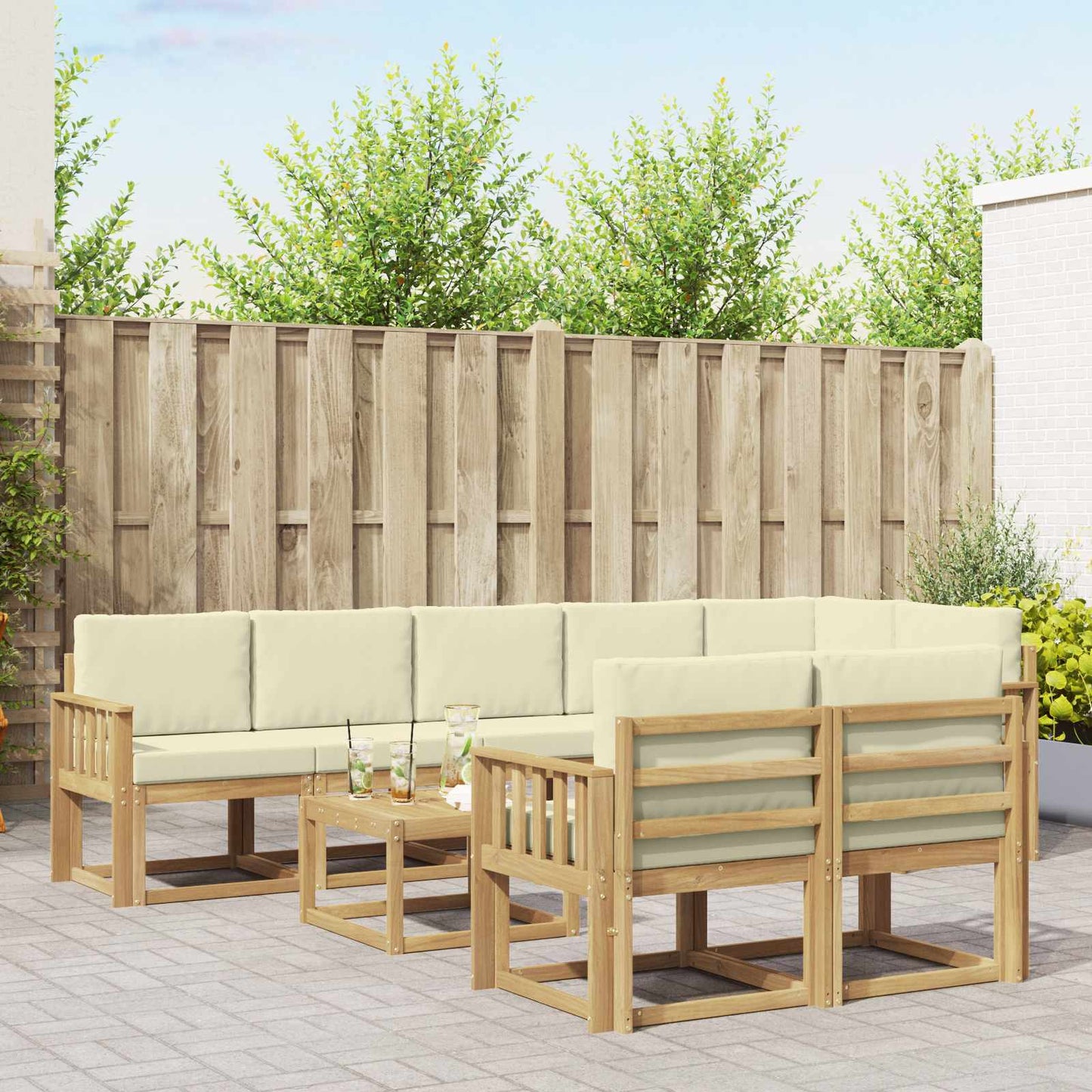 Outdoor-Sofagarnitur 9 stk. Weiß und Creme Polyester