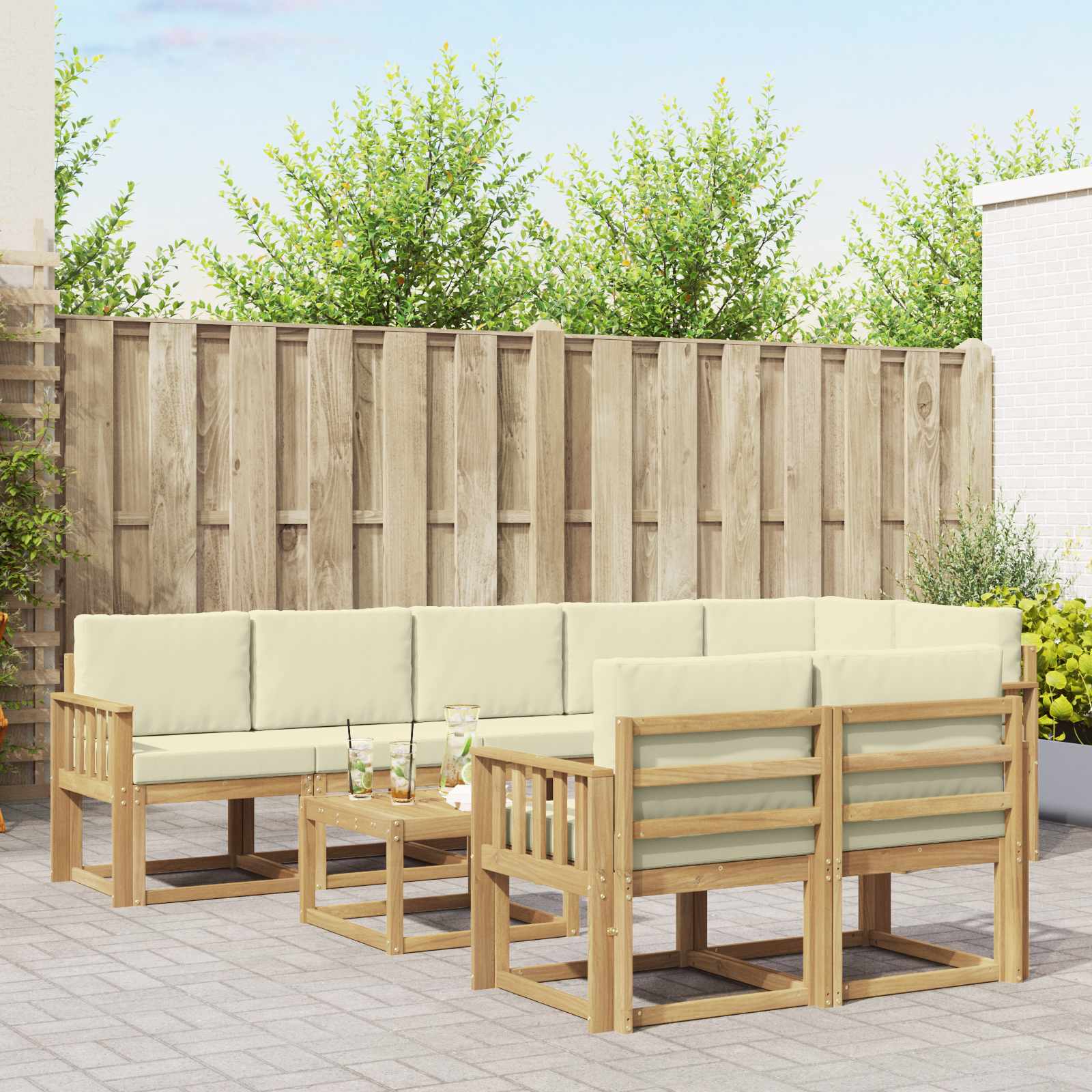 Outdoor-Sofagarnitur 9 stk. Weiß und Creme Polyester