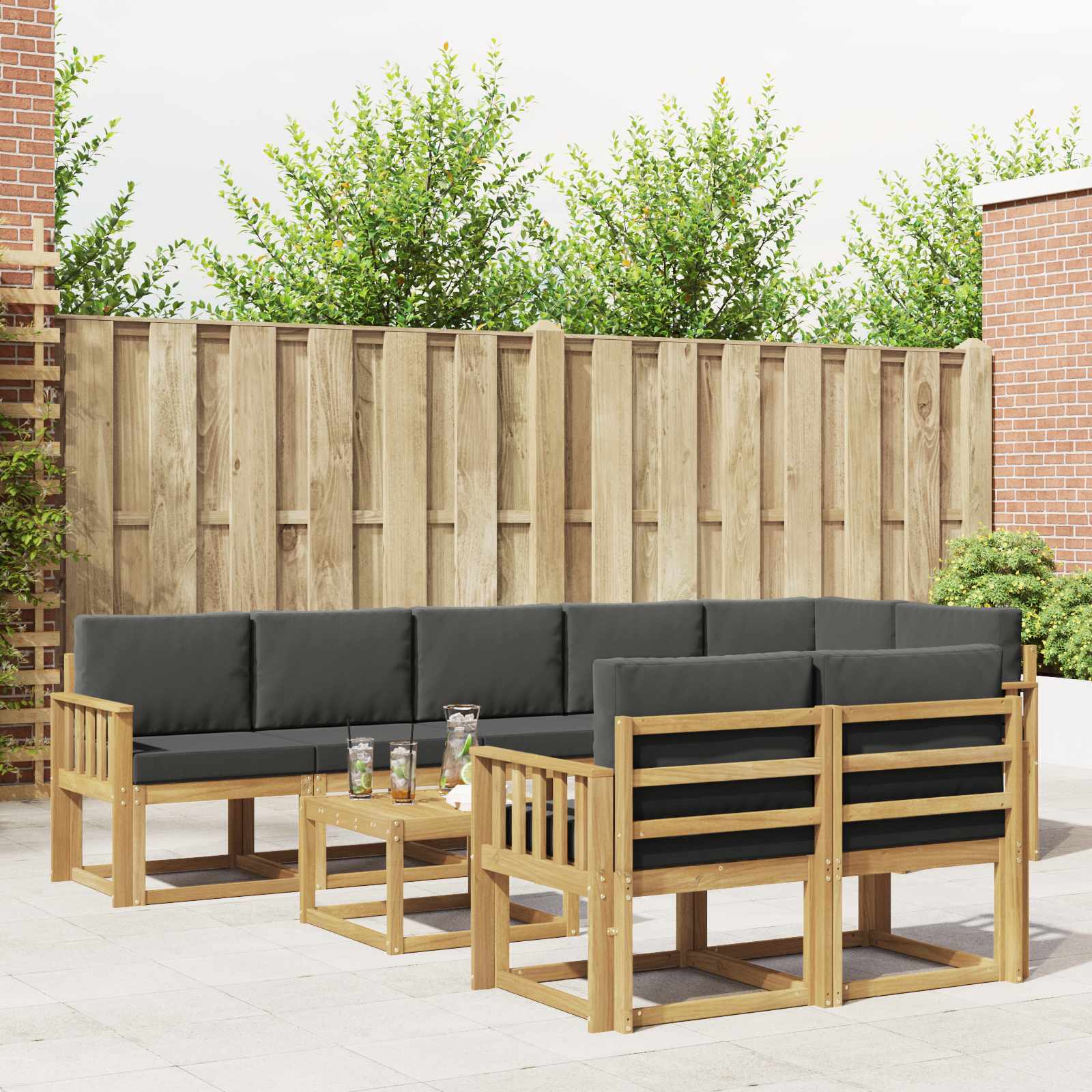 Outdoor-Sofagarnitur 9 stk. Weiß und Anthrazit Polyester