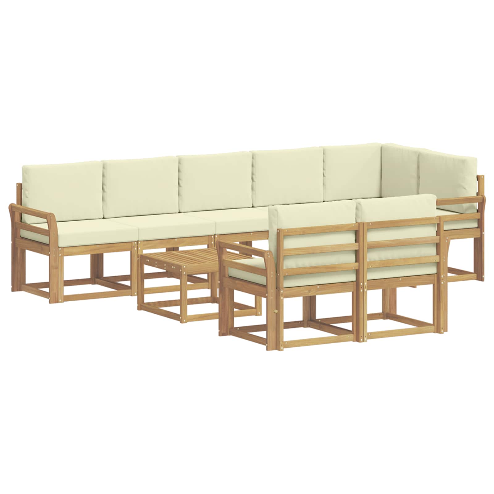 Outdoor-Sofagarnitur mit Kissen 9 pcs Weiß und Creme Polyester