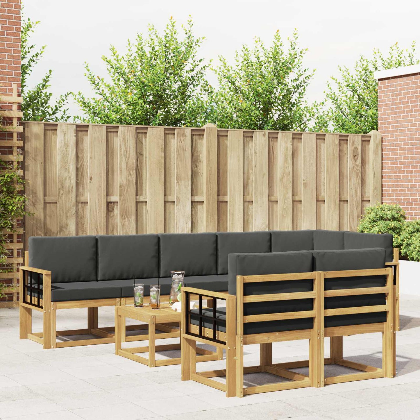 Outdoor-Sofagarnitur 9 pcs Weiß und Anthrazit Polyester