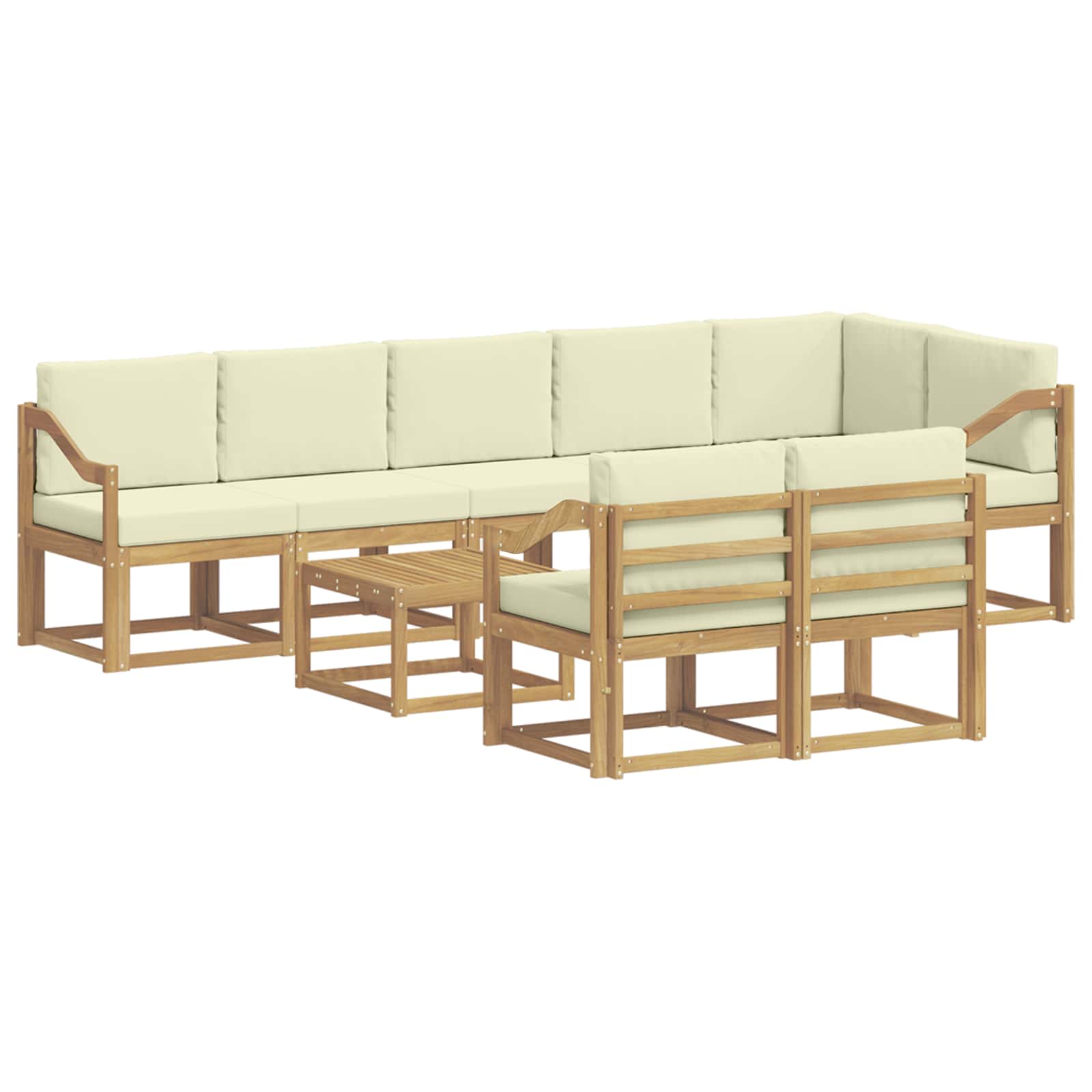 Outdoor-Sofagarnitur mit Kissen 9 pcs Weiß und Creme Polyester