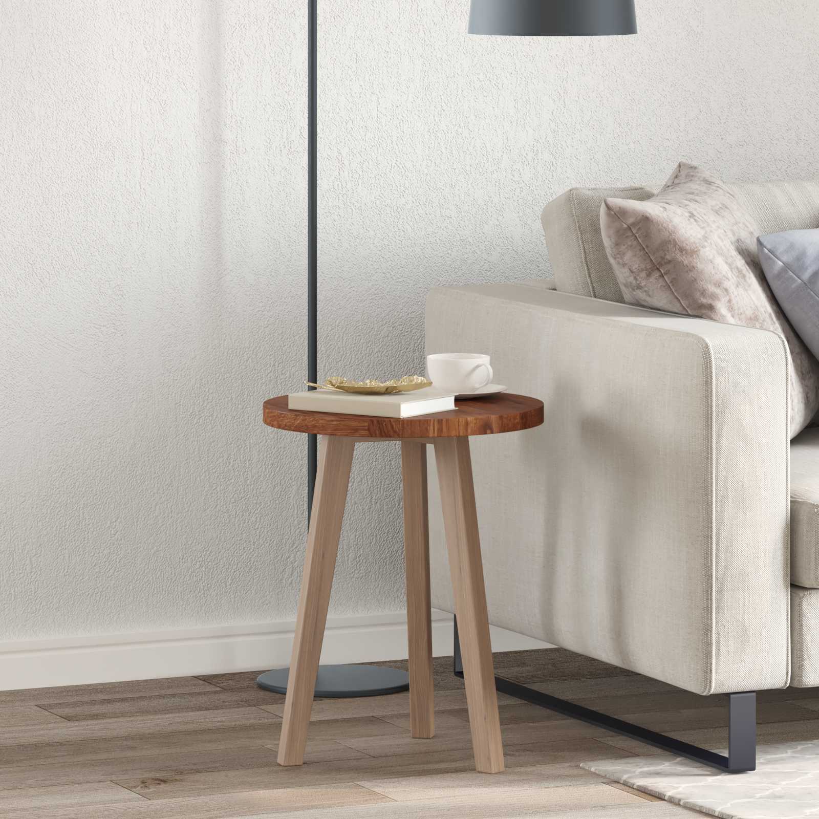 Tischplatte Ø 40 x 2,5 cm Rund Massivholz Eiche Hellbraun