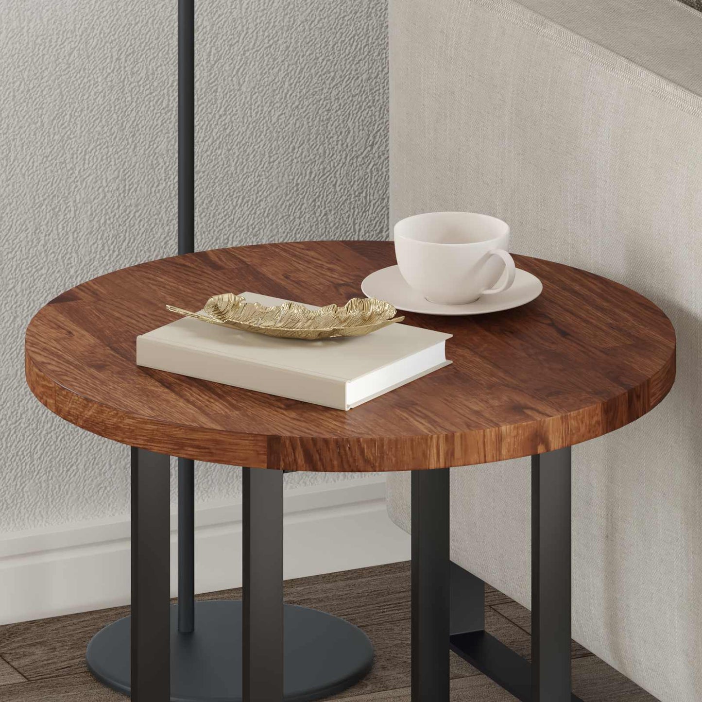 Tischplatte Ø 50 x 2,5 cm Rund Massivholz Eiche Hellbraun