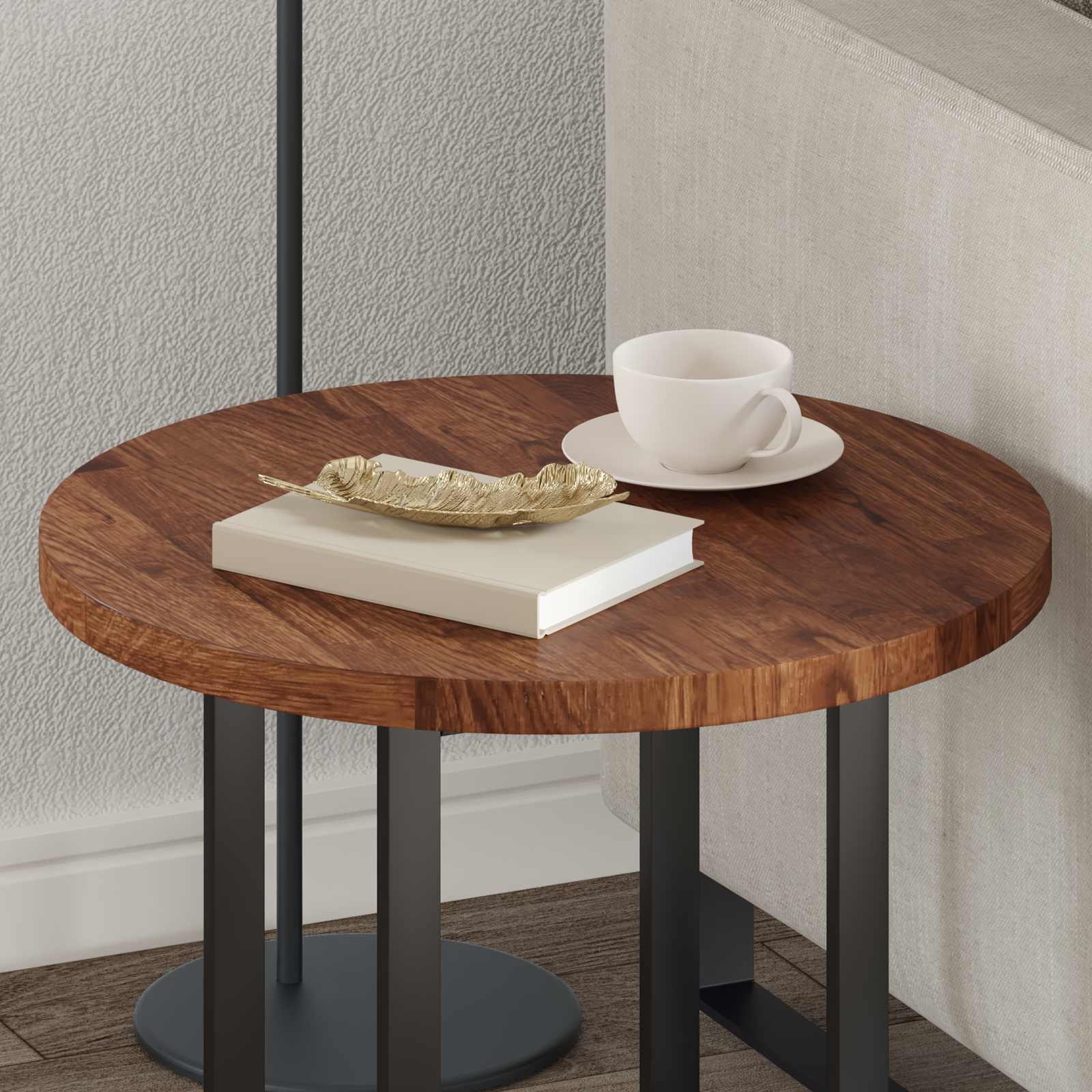 Tischplatte Ø 50 x 2,5 cm Rund Massivholz Eiche Hellbraun