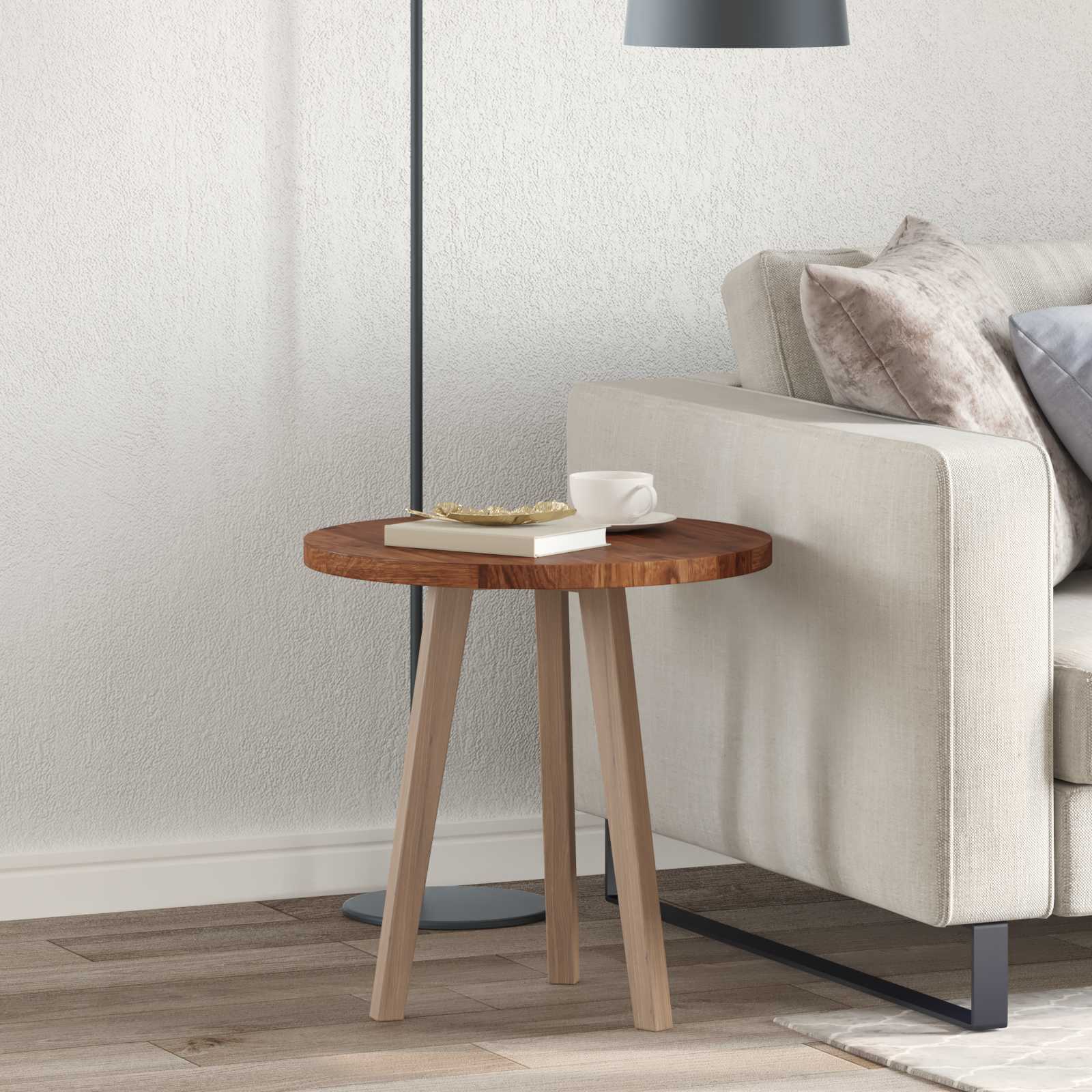Tischplatte Ø 50 x 2,5 cm Rund Massivholz Eiche Hellbraun