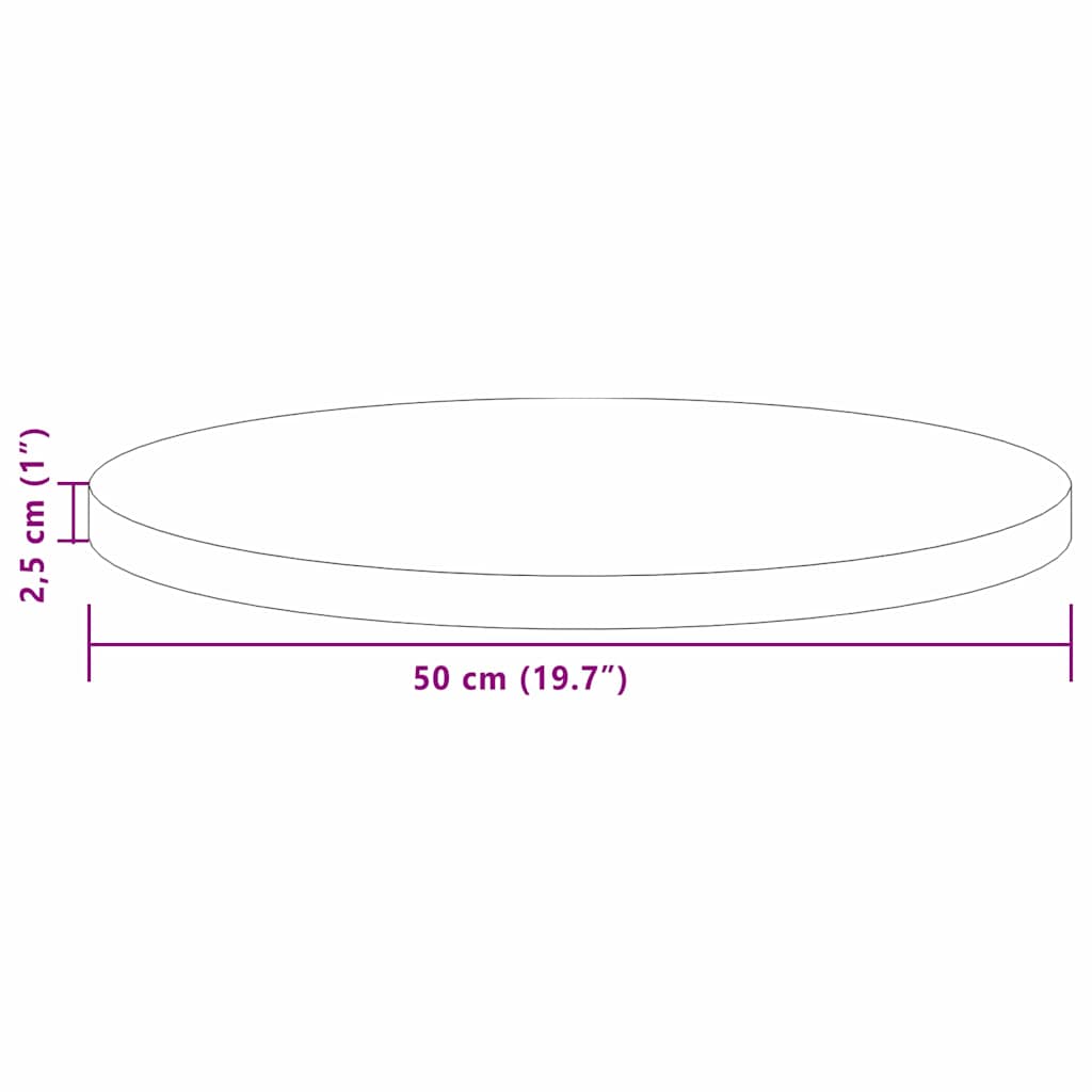 Tischplatte Ø 50 x 2,5 cm Rund Massivholz Eiche Hellbraun