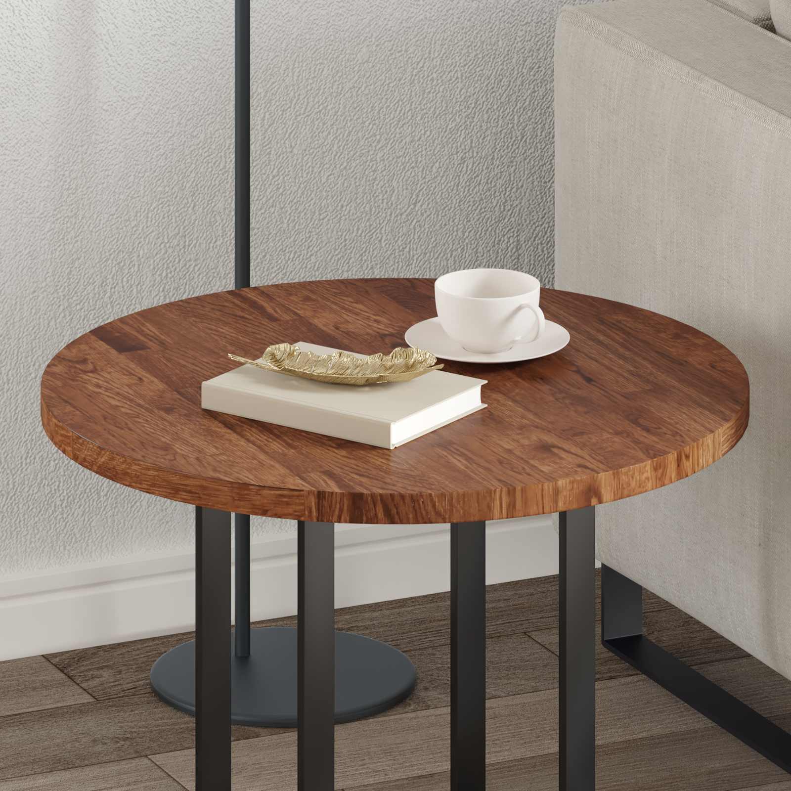 Tischplatte Ø 60 x 2,5 cm Rund Massivholz Eiche Hellbraun