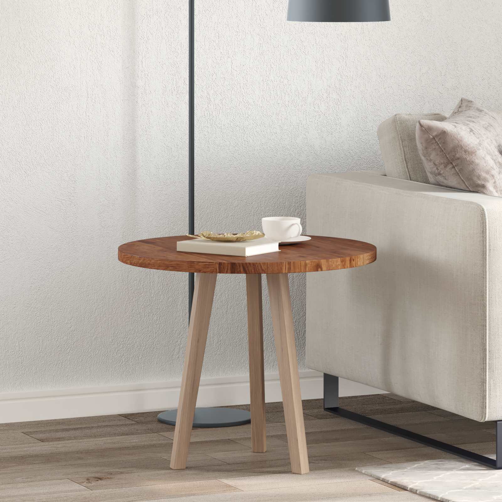 Tischplatte Ø 60 x 2,5 cm Rund Massivholz Eiche Hellbraun