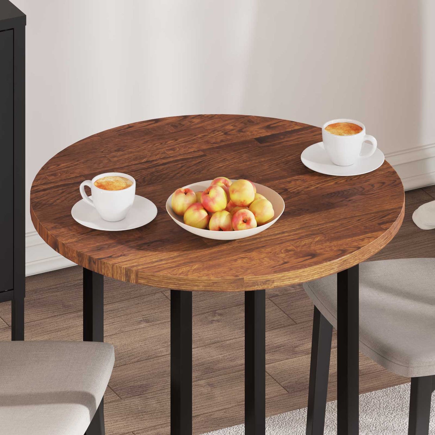 Tischplatte Ø 70 x 2,5 cm Rund Massivholz Eiche Hellbraun