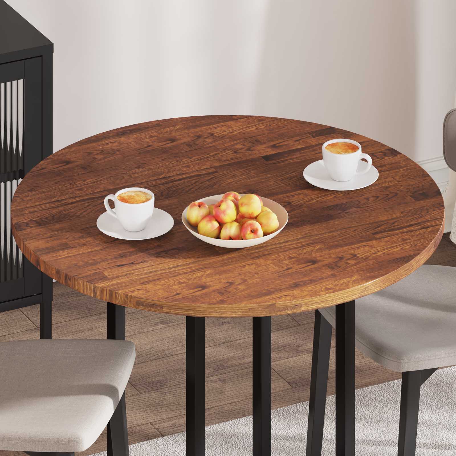Tischplatte Ø 90 x 2,5 cm Rund Massivholz Eiche Hellbraun
