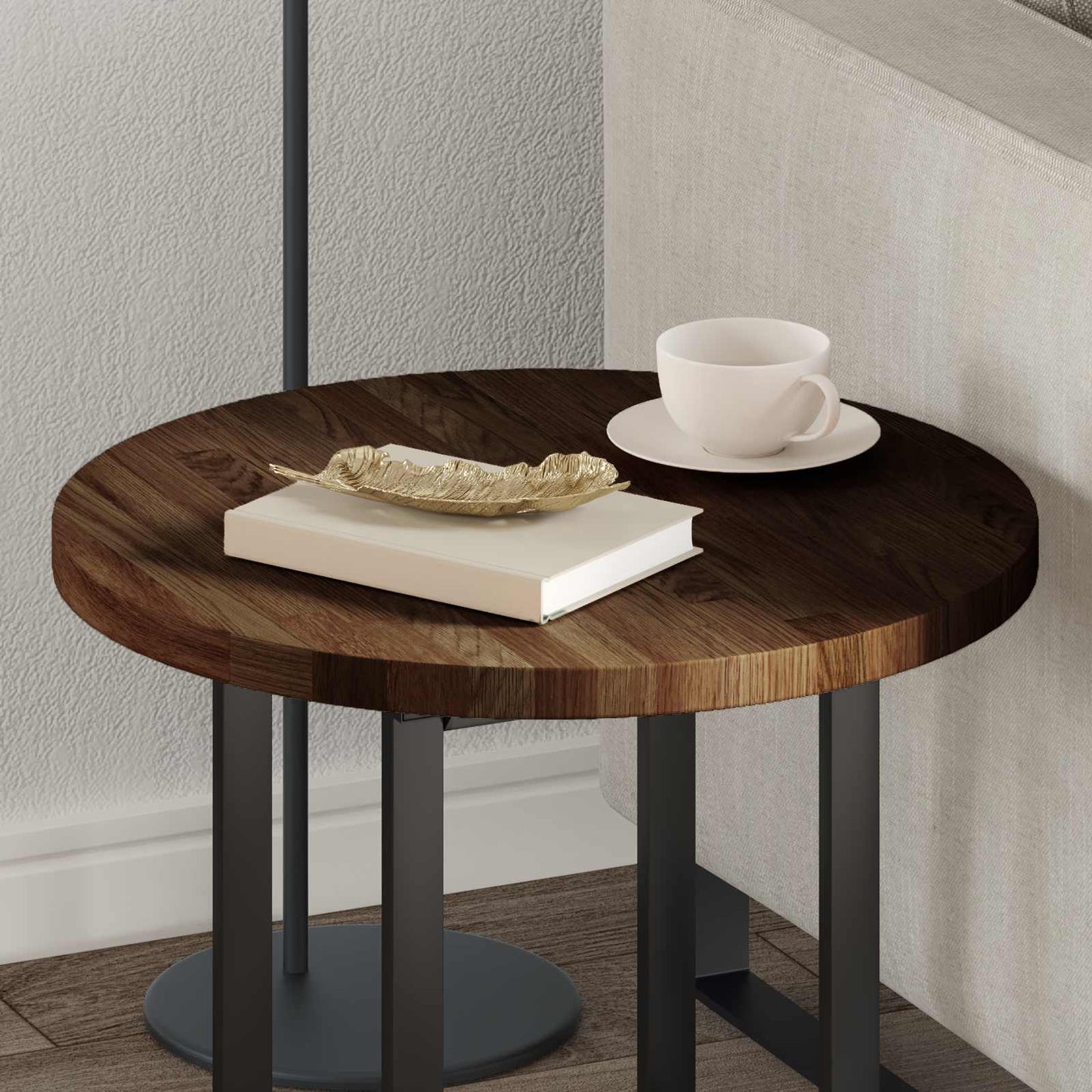 Tischplatte Ø 50 x 2,5 cm Rund Massivholz Eiche Dunkelbraun