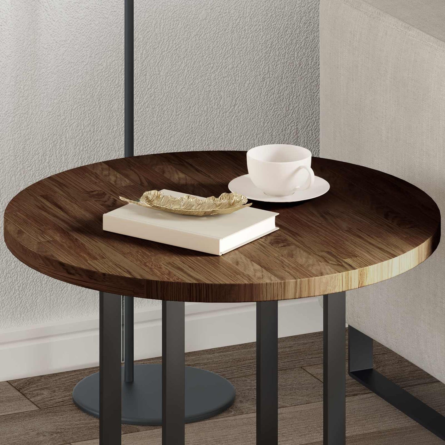 Tischplatte Ø 60 x 2,5 cm Rund Massivholz Eiche Dunkelbraun