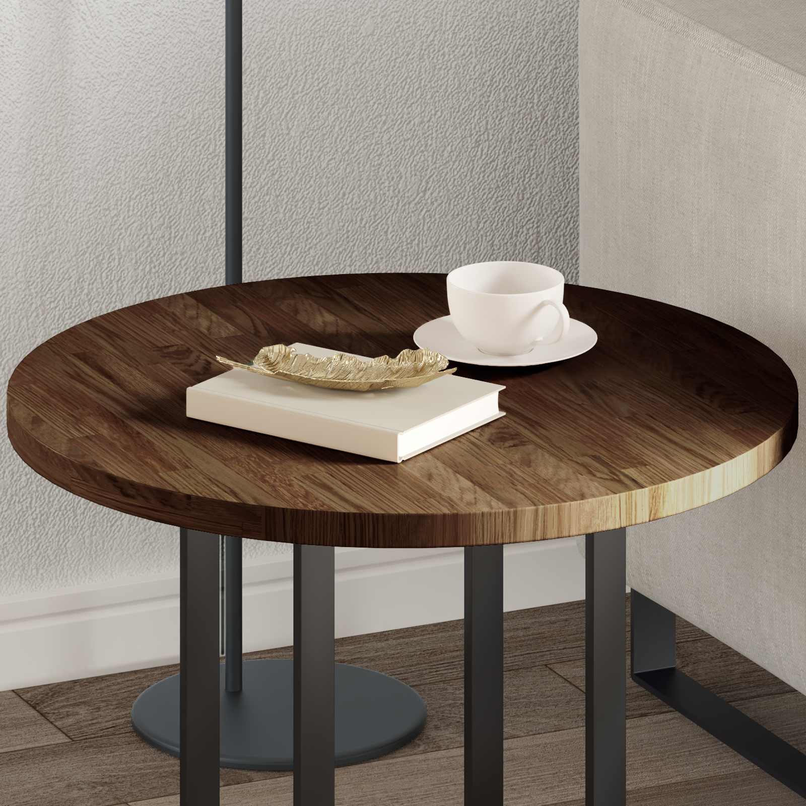 Tischplatte Ø 60 x 2,5 cm Rund Massivholz Eiche Dunkelbraun