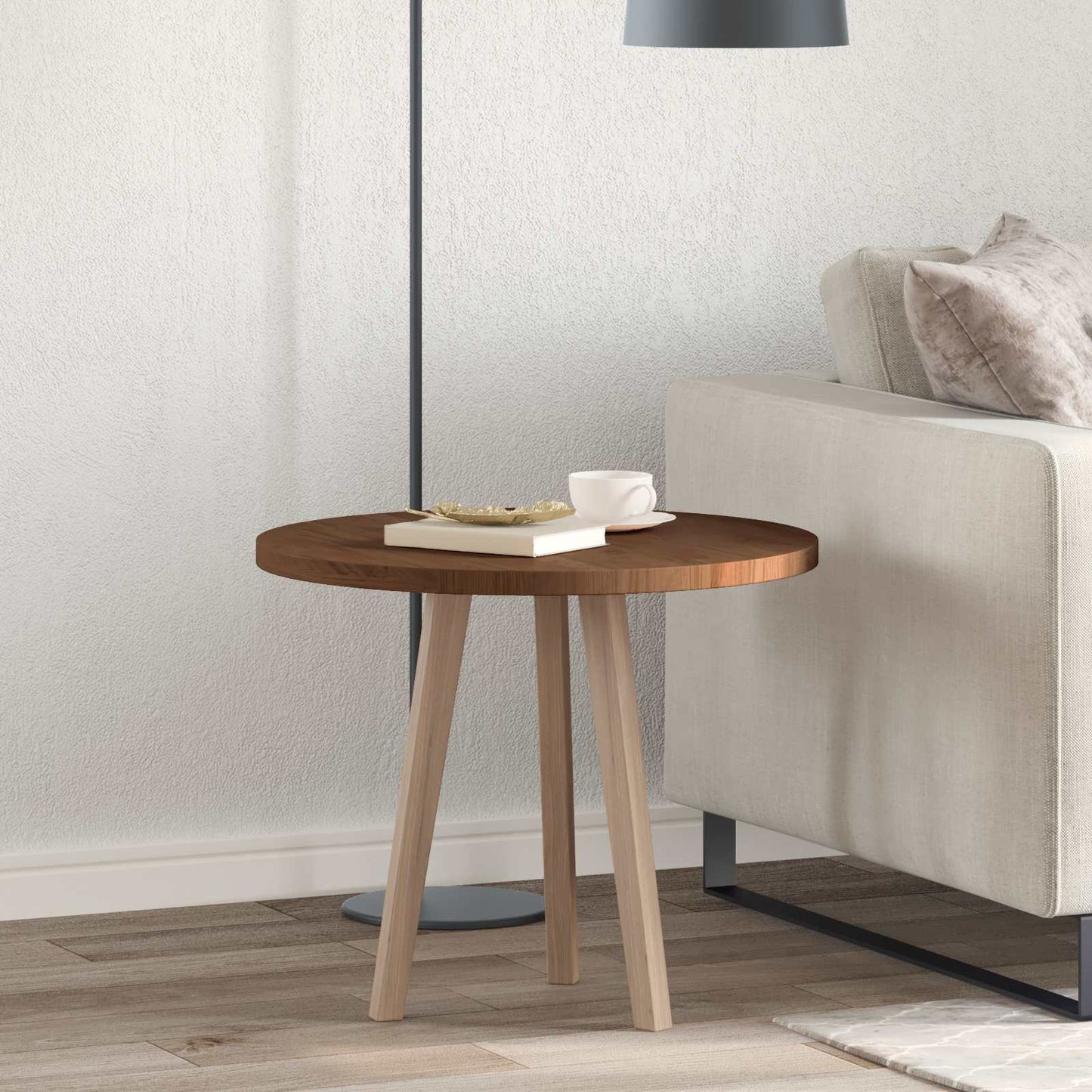 Tischplatte Ø 60 x 2,5 cm Rund Massivholz Eiche Dunkelbraun