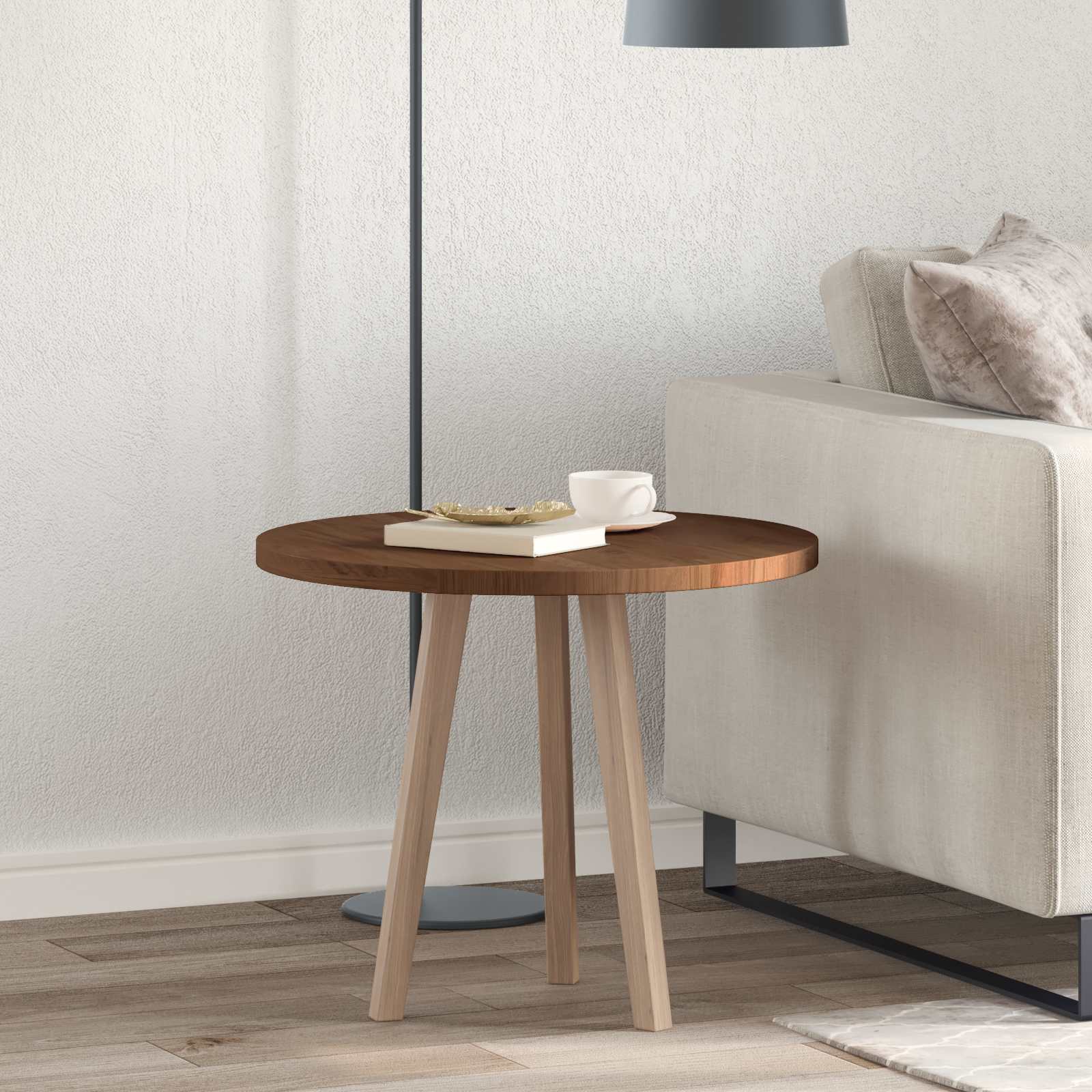 Tischplatte Ø 60 x 2,5 cm Rund Massivholz Eiche Dunkelbraun