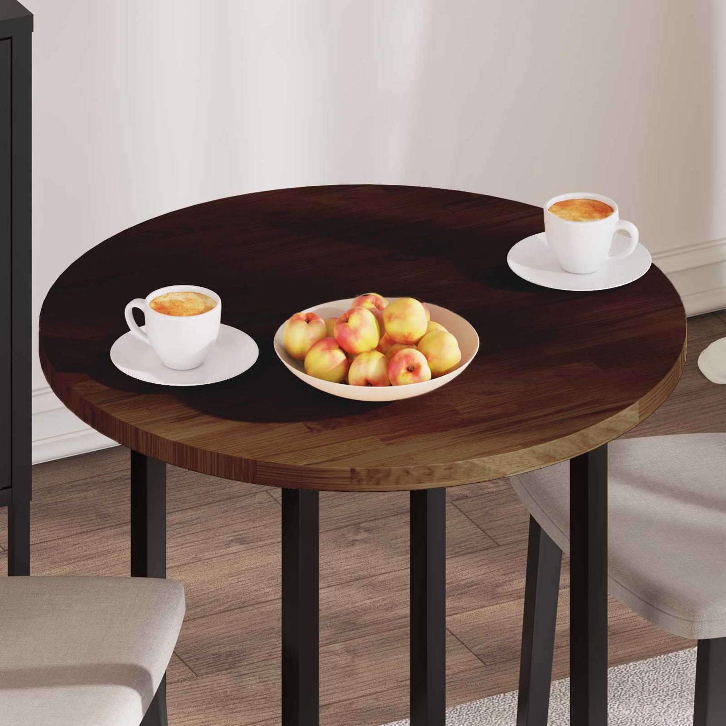Tischplatte Ø 70 x 2,5 cm Rund Massivholz Eiche Dunkelbraun