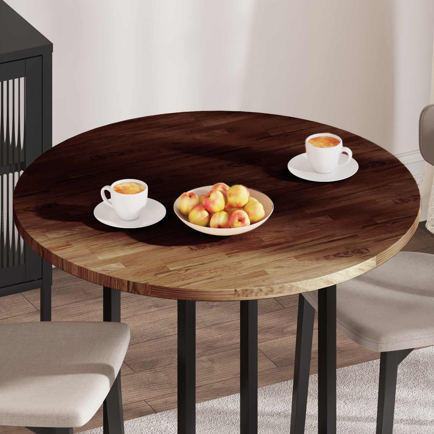 Tischplatte Ø 90 x 2,5 cm Rund Massivholz Eiche Dunkelbraun