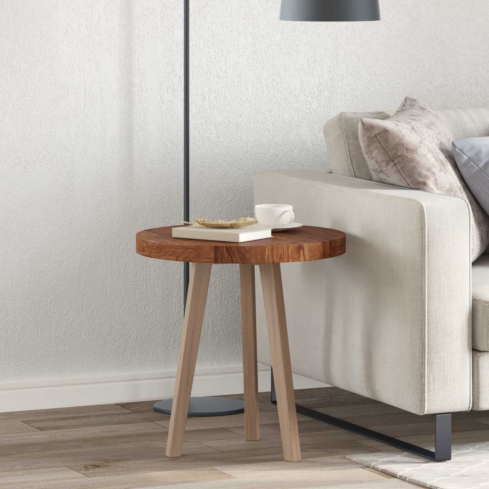 Tischplatte Ø 50 x 4 cm Rund Massivholz Eiche Hellbraun