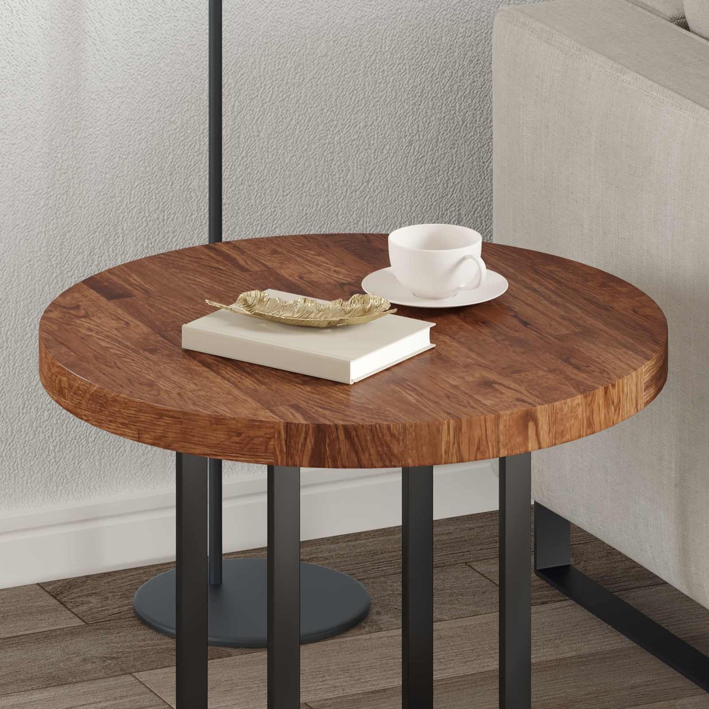 Tischplatte Ø 60 x 4 cm Rund Massivholz Eiche Hellbraun