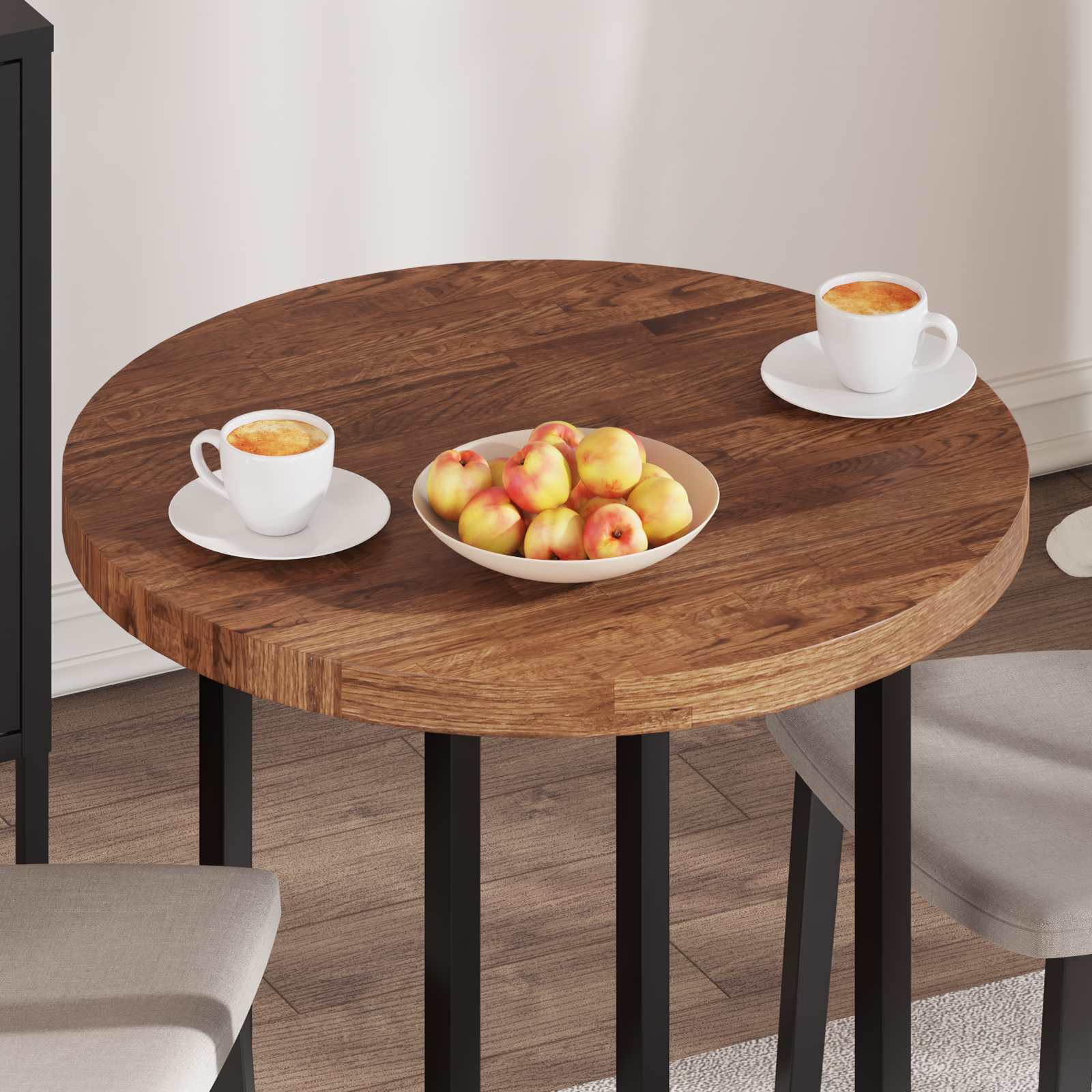 Tischplatte Ø 70 x 4 cm Rund Massivholz Eiche Hellbraun