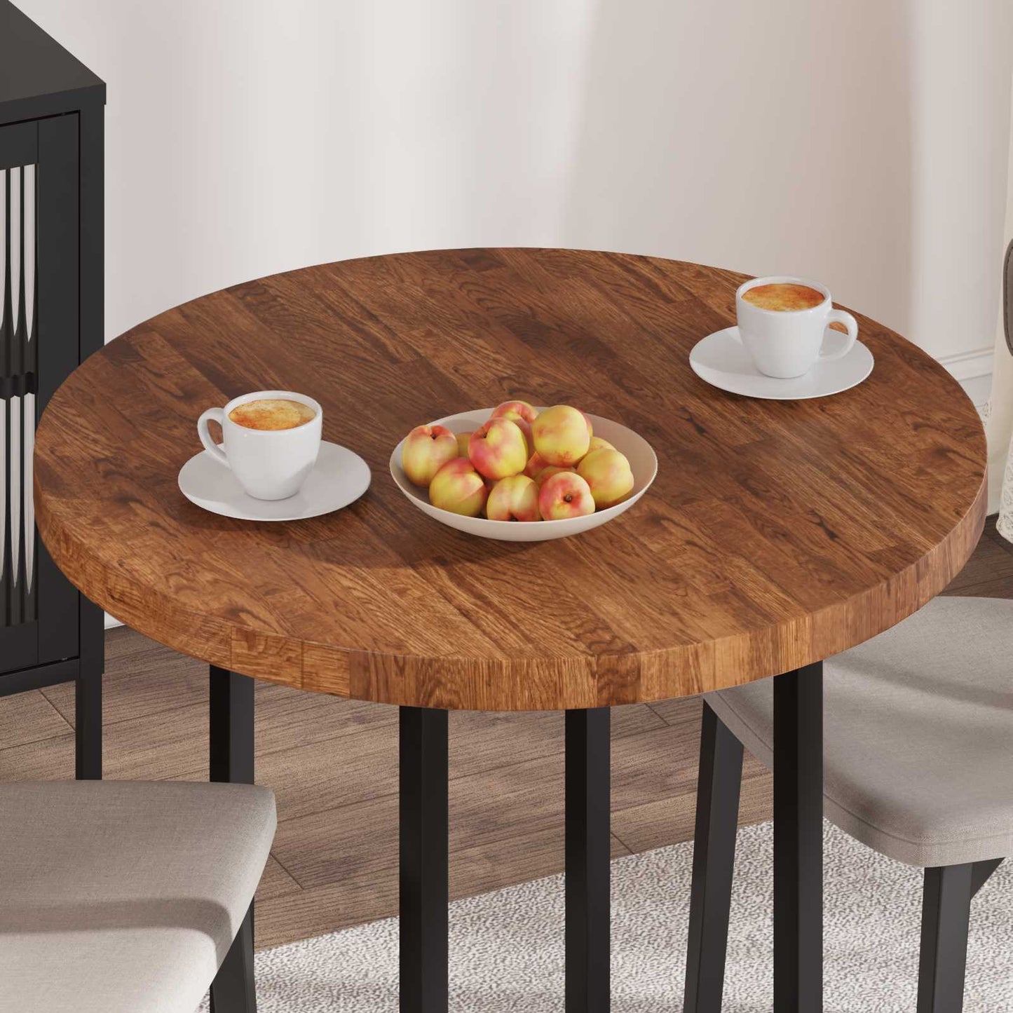 Tischplatte Ø 80 x 4 cm Rund Massivholz Eiche Hellbraun