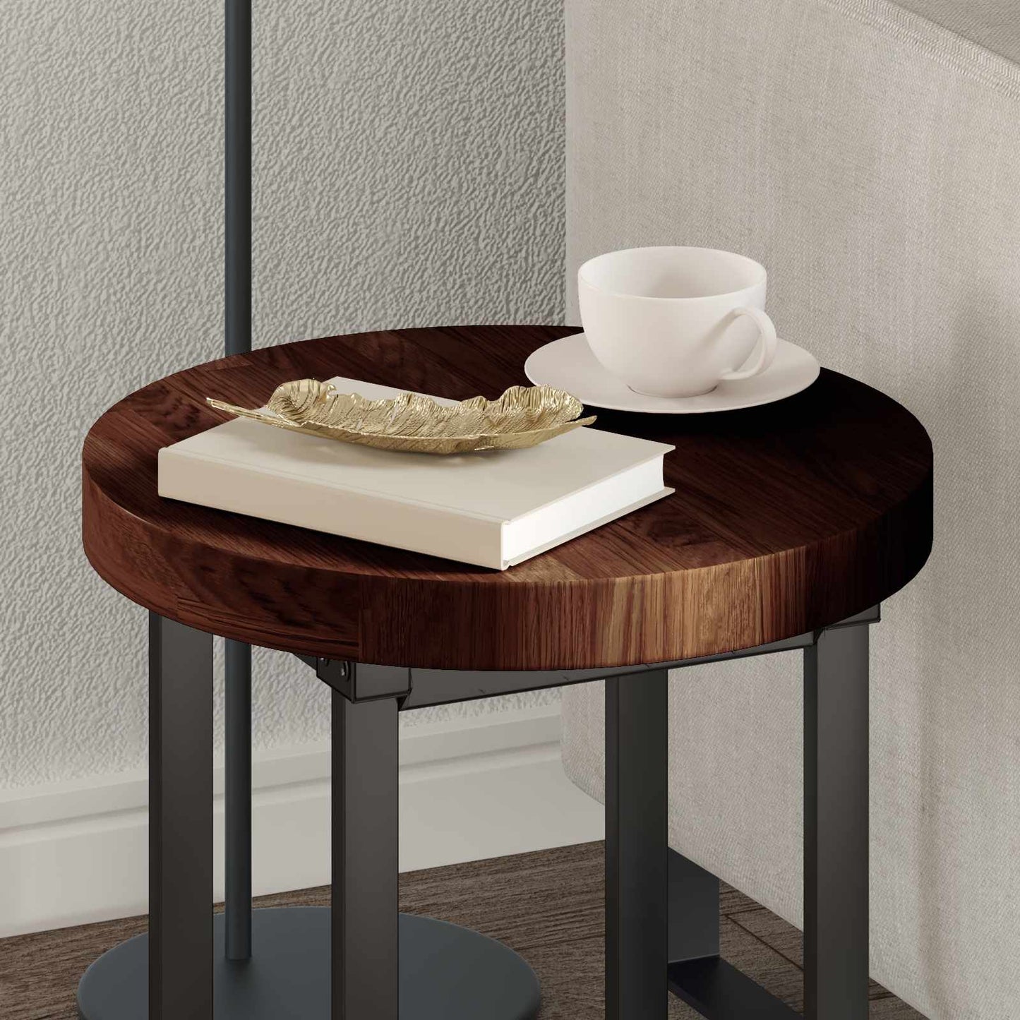 Tischplatte Ø 40 x 4 cm Rund Massivholz Eiche Dunkelbraun