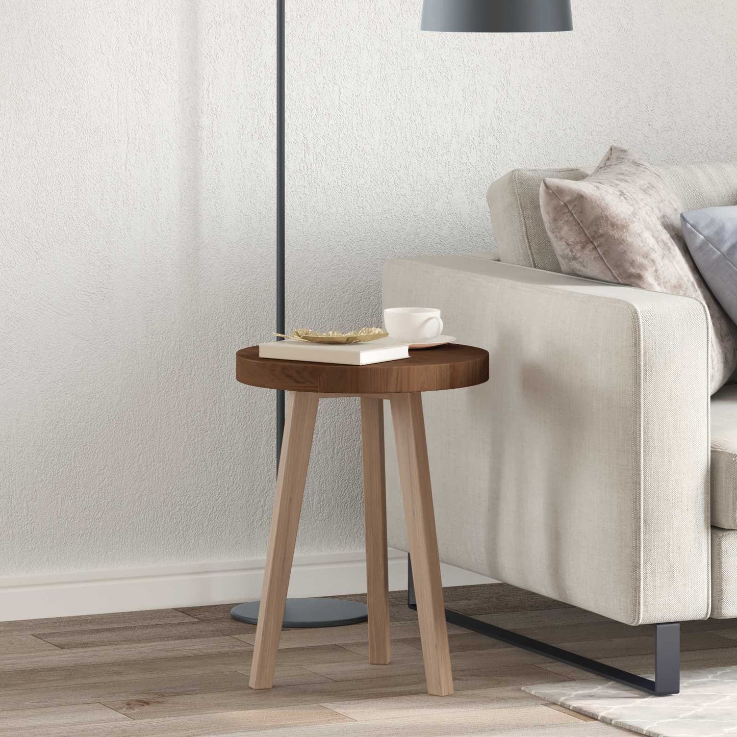 Tischplatte Ø 40 x 4 cm Rund Massivholz Eiche Dunkelbraun