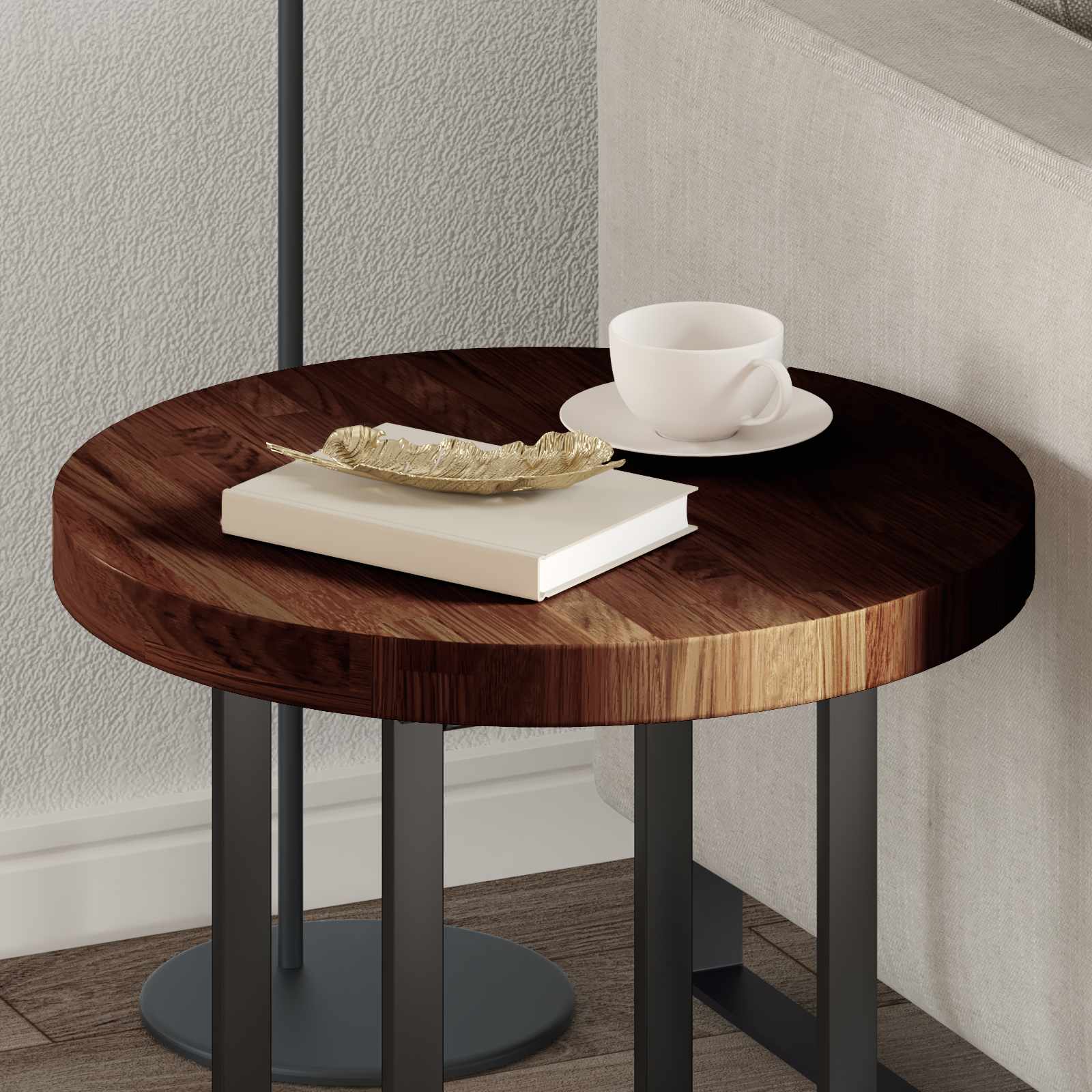 Tischplatte Ø 50 x 4 cm Rund Massivholz Eiche Dunkelbraun